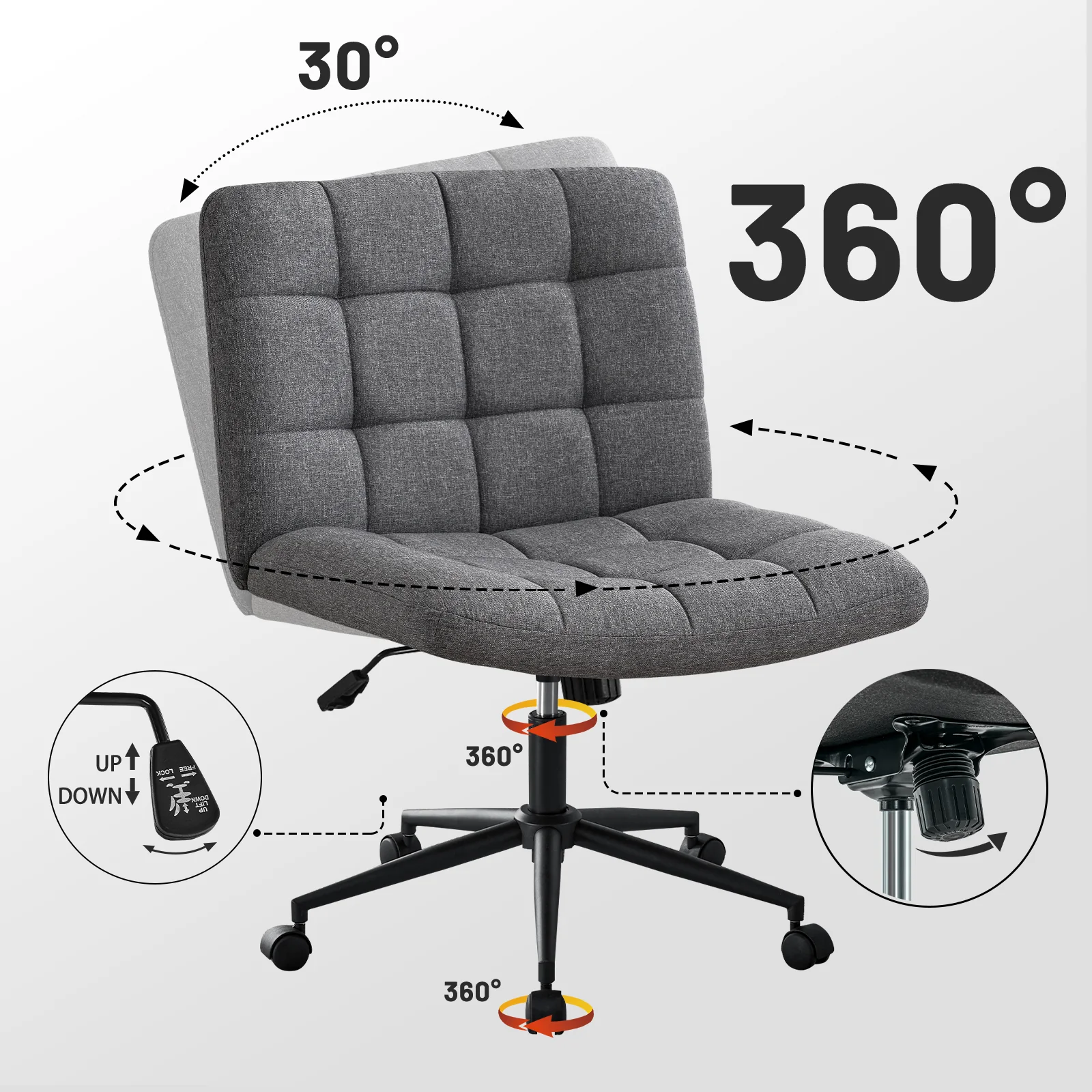 Walker Edison | Viral Wide Seat Linen Office Desk Chair with Wheels