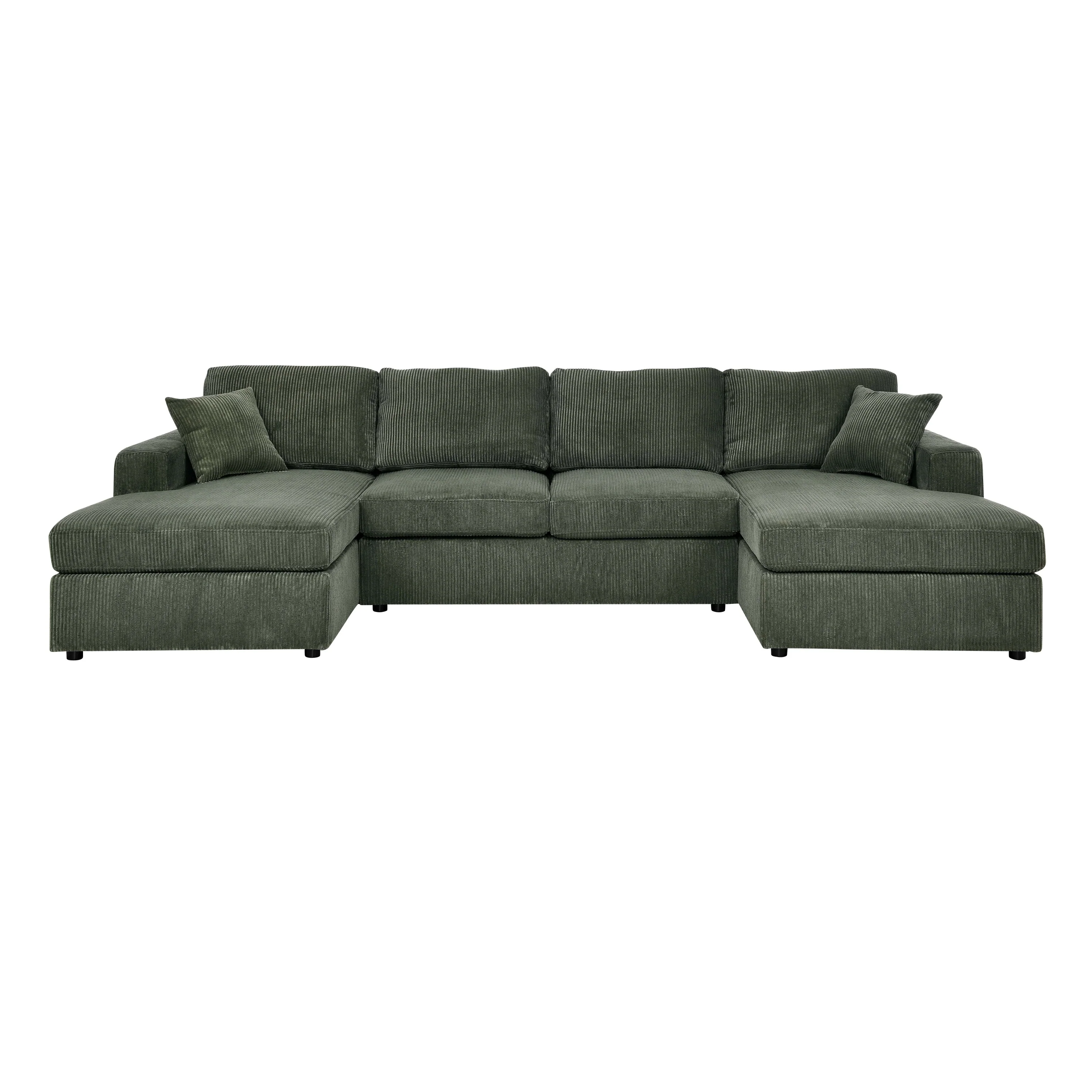 Walker Edison | Coastal Green Corduroy Double-Chaise Cloud Sectional Sofa