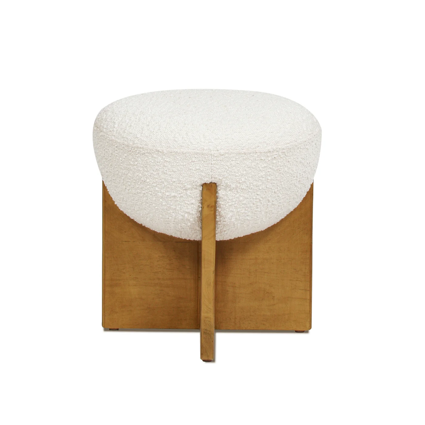Walker Edison | Bali 18.5' Round Upholstered Ottoman with Natural Wood Base