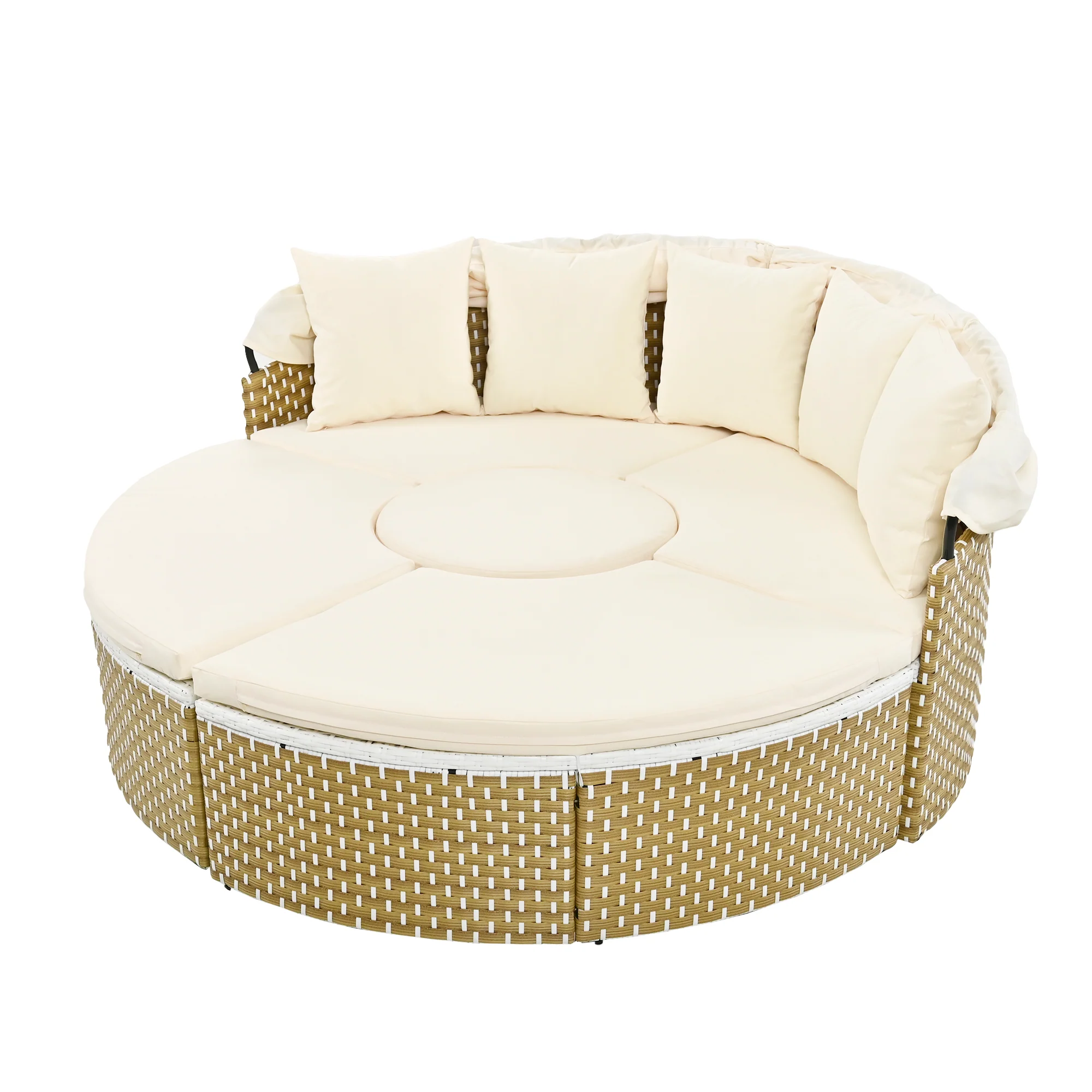 Walker Edison | Outdoor Round Modular Sunbed Sofa Set