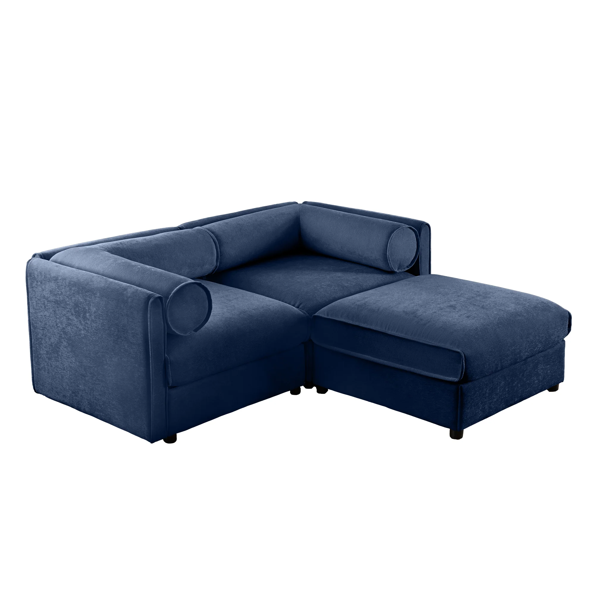 Walker Edison | Stylish Blue Chenille Loveseat Sofa with Ottoman Storage Seat