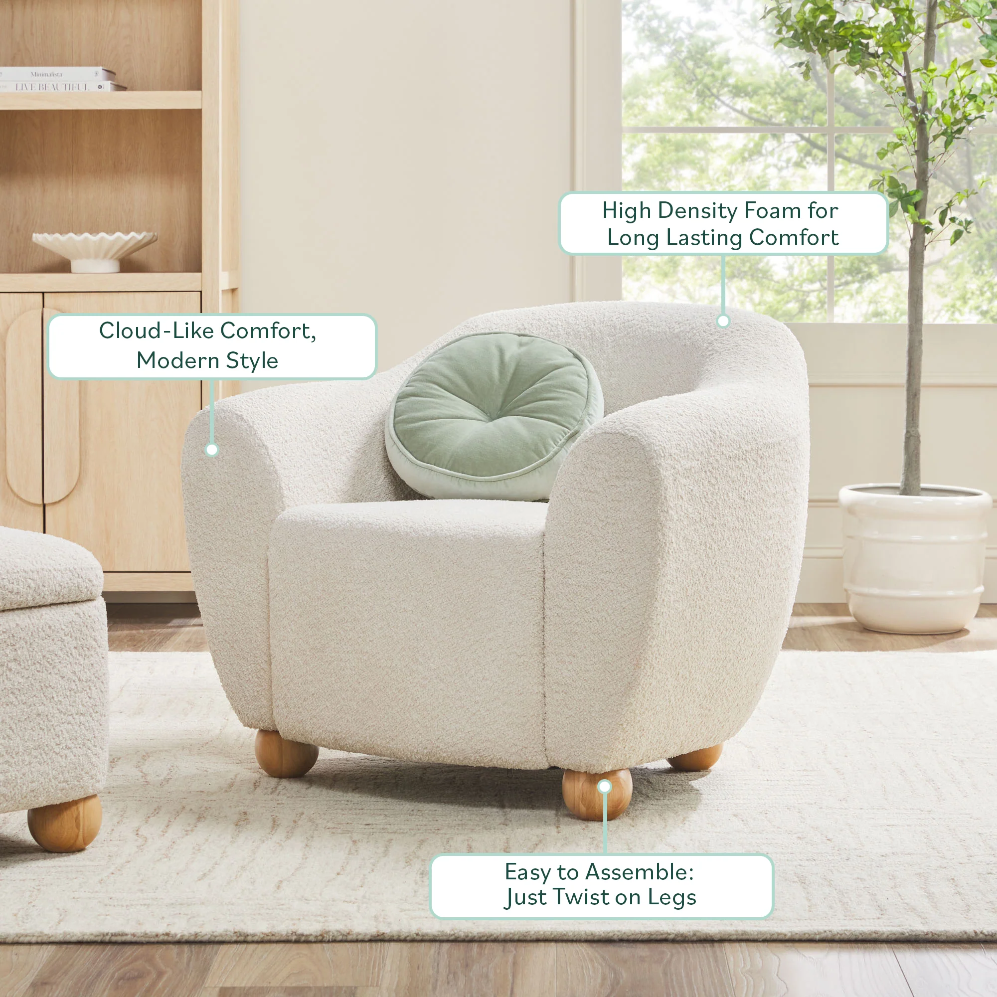 Linley Contemporary Boucle Easy Assembly Upholstered Small Accent Chair