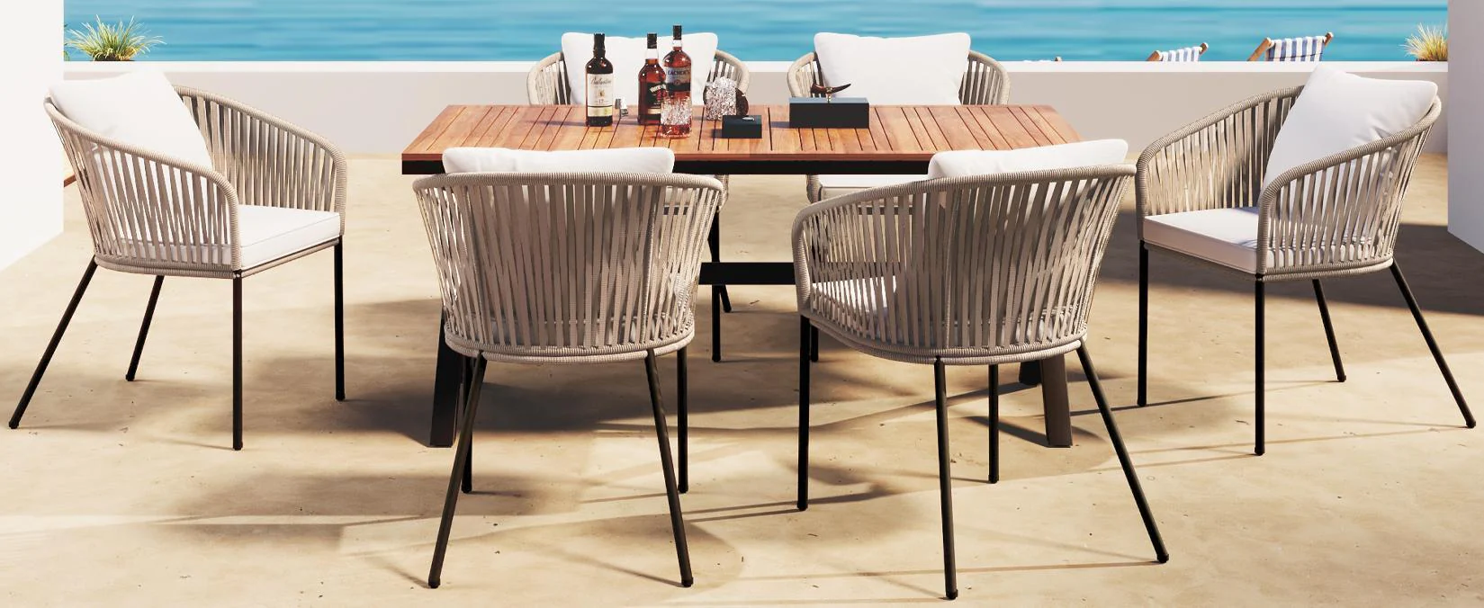 Walker Edison | Modern All-Weather Outdoor 7 Piece Patio Dining Set