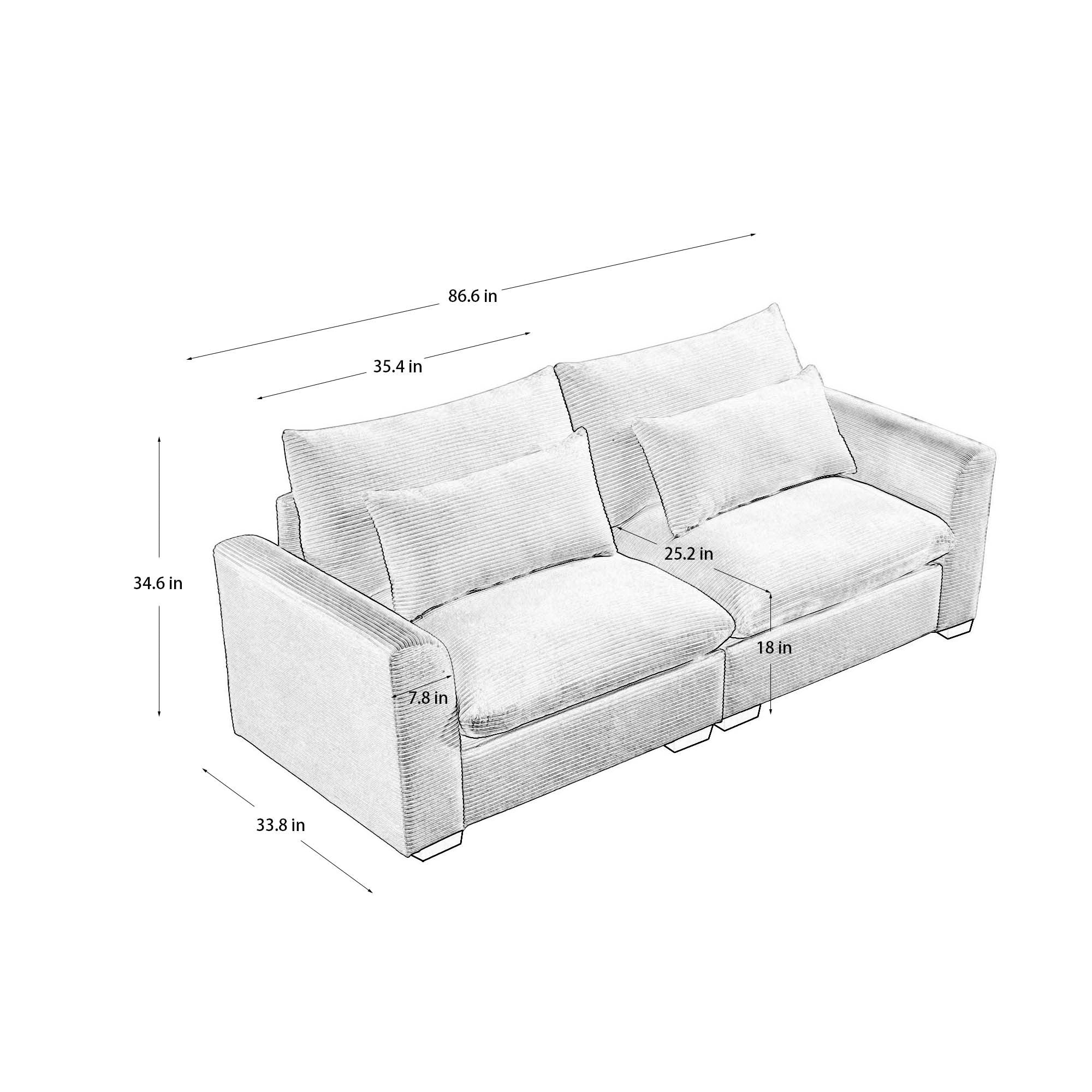 Walker Edison | Beige Corduroy Deep Seat Loveseat Couch