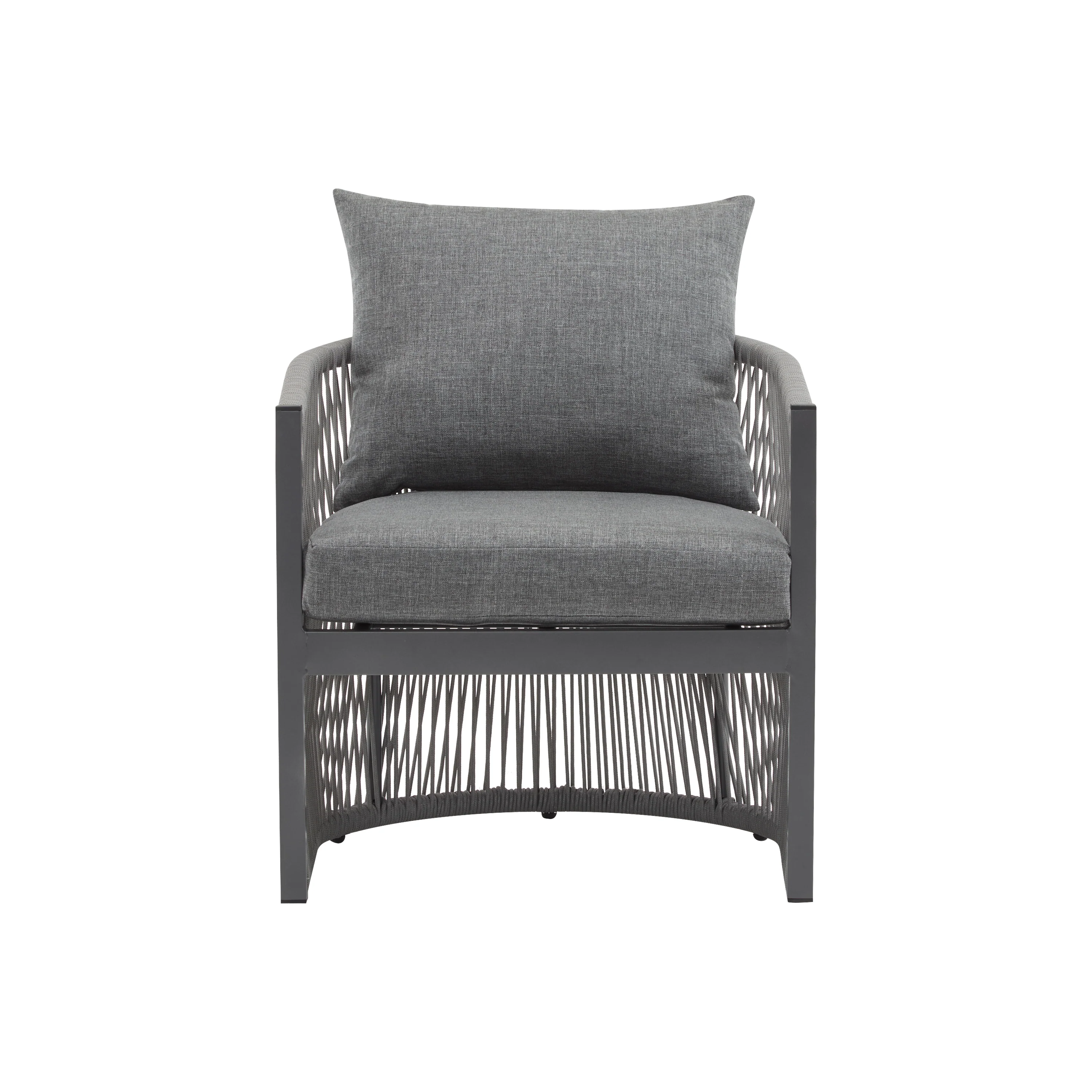 Walker Edison | Stylish Rope-Weave Gray Curved Outdoor Chairs Set of 2