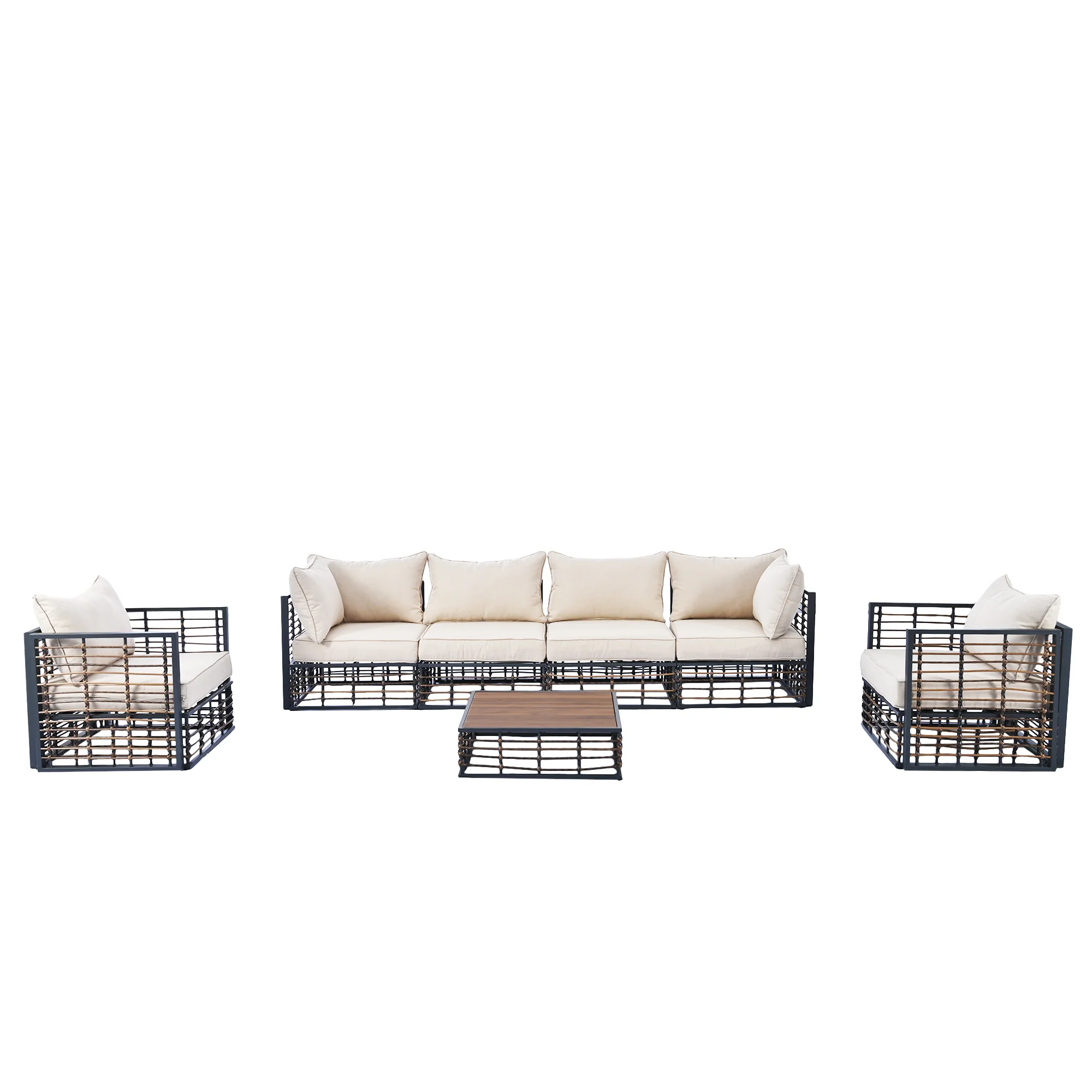 Walker Edison | Modern Minimalist 7-Piece Metal Outdoor Patio Sectional Sofa Set