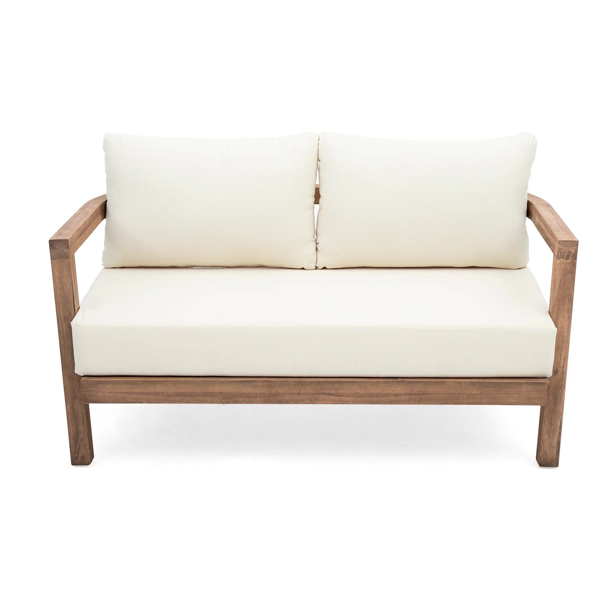 Walker Edison | Modern Outdoor Acacia Wood Patio Loveseat and Coffee Table
