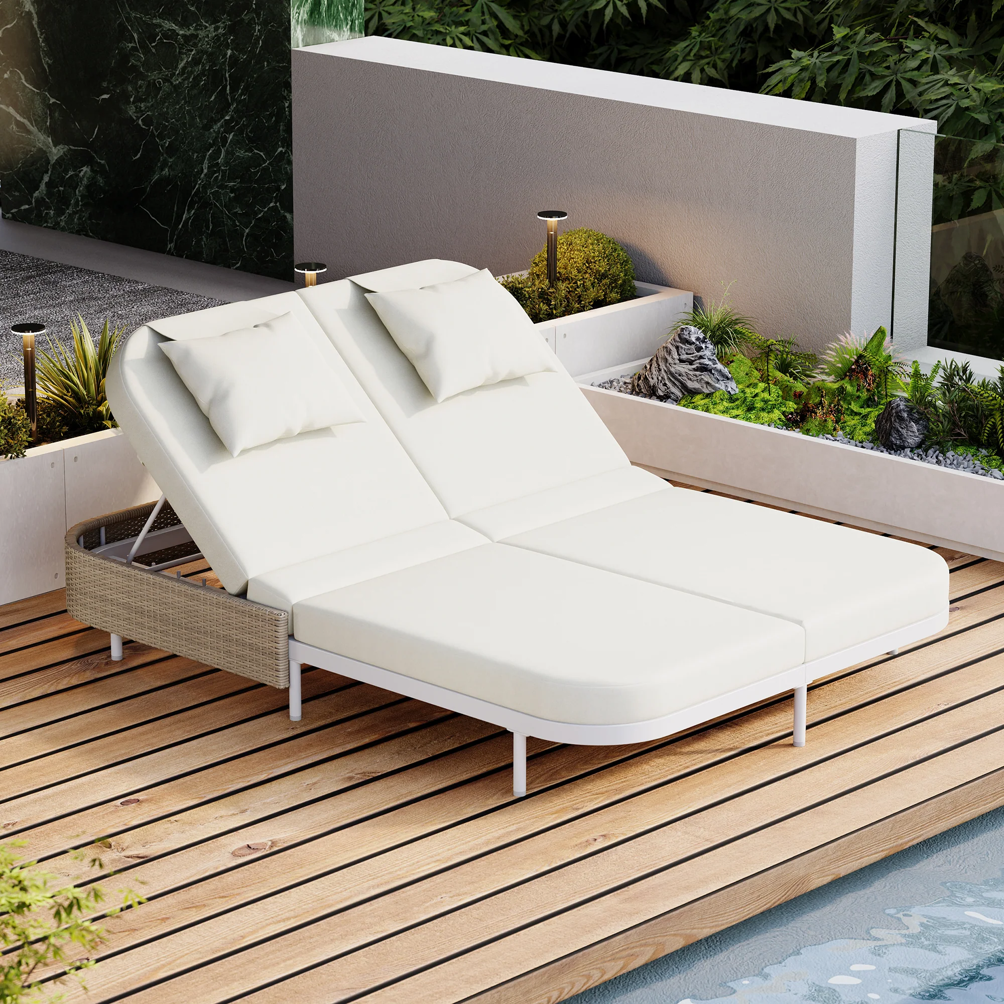 Walker Edison | Minimalist Outdoor Patio Rattan Adjustable Daybed