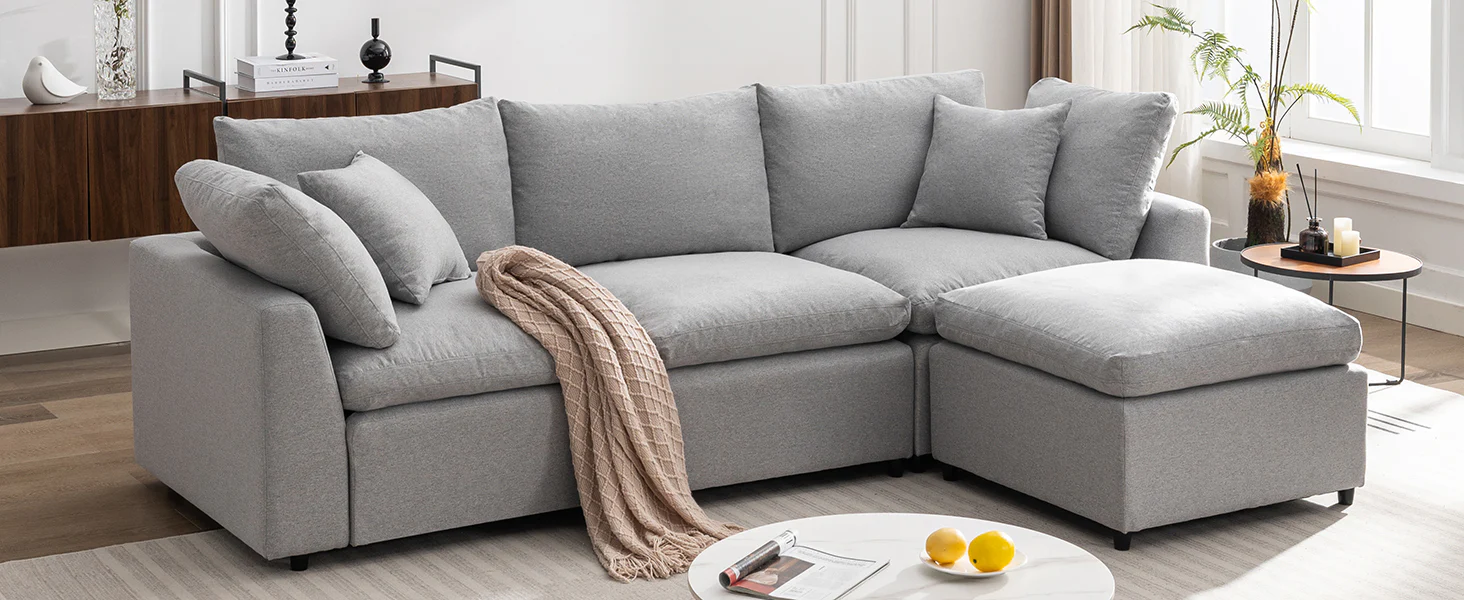 Walker Edison | Down Filled Convertible Sectional Sofa with Reversible Chaise
