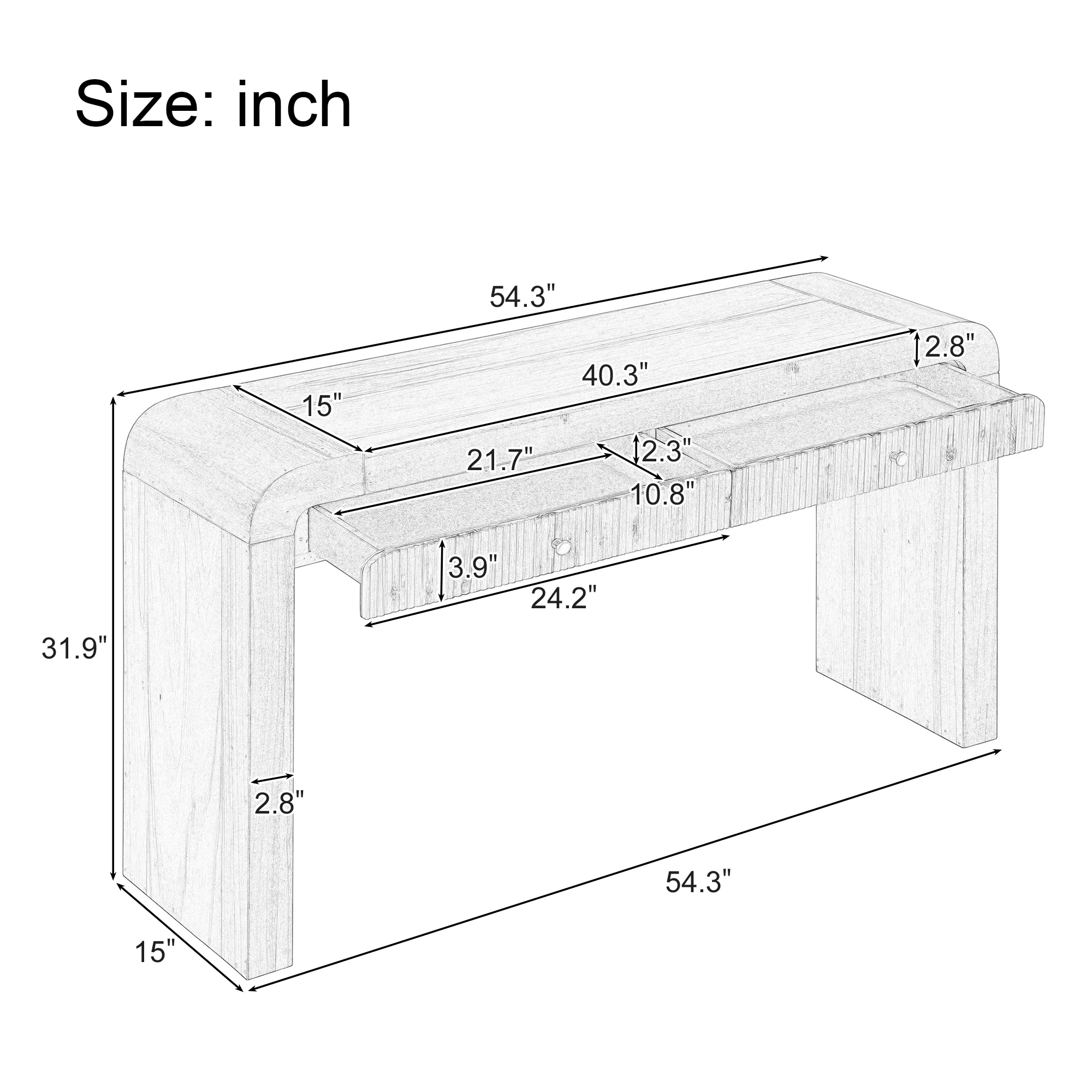 Walker Edison | Entryway Fluted Curve Design Console/Desk Table with Drawers