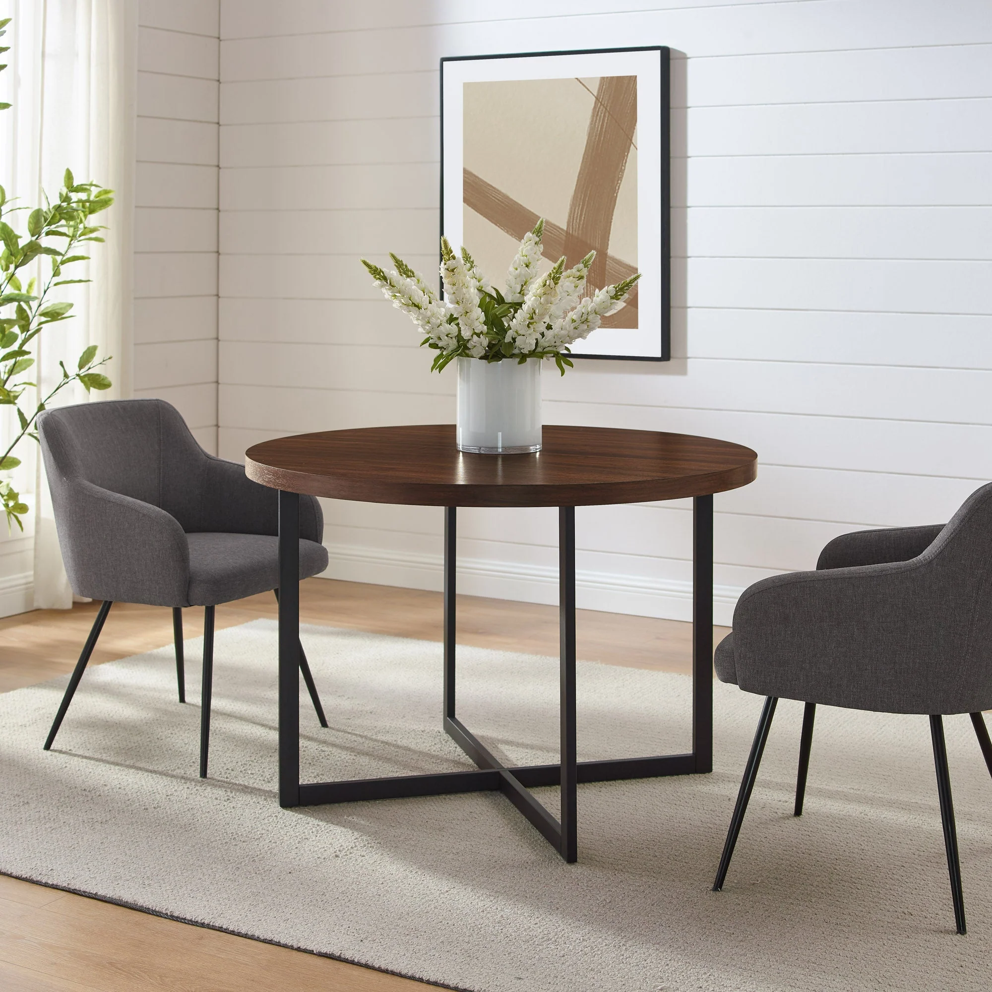 Connor 42 Metal and Wood Modern Round Dining Table