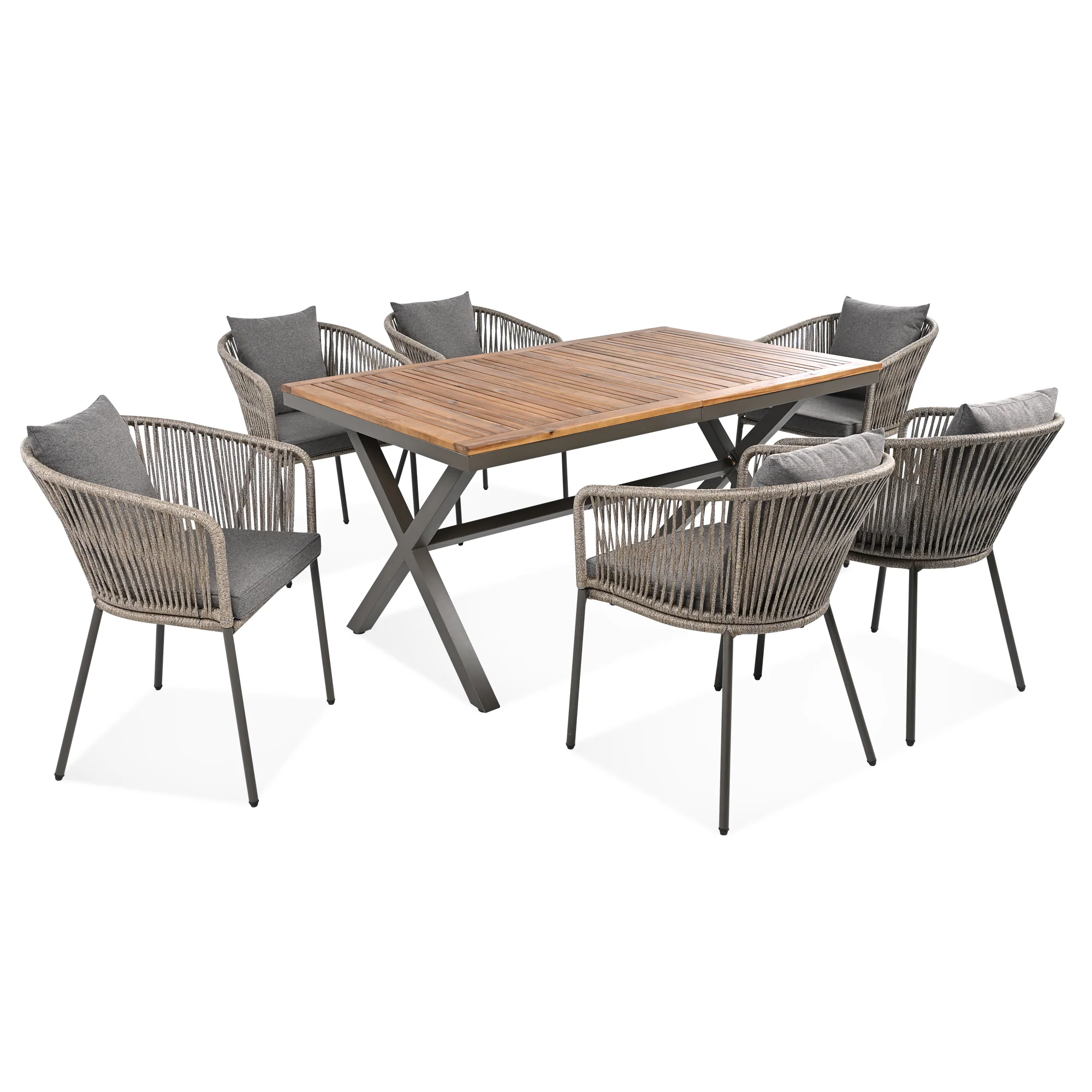Walker Edison | Rope Modern Design 7 Piece Patio Dining Set