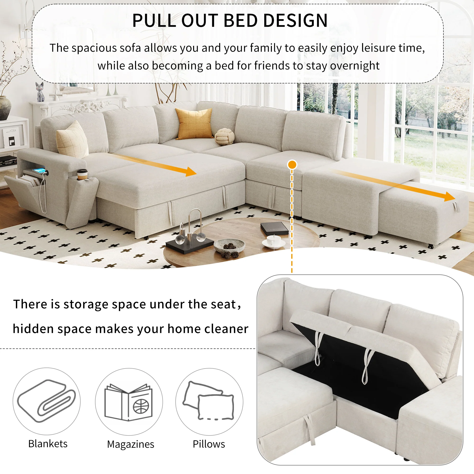 Walker Edison | L-Shaped Modular Sectional Sofa with Storage and USB Ports