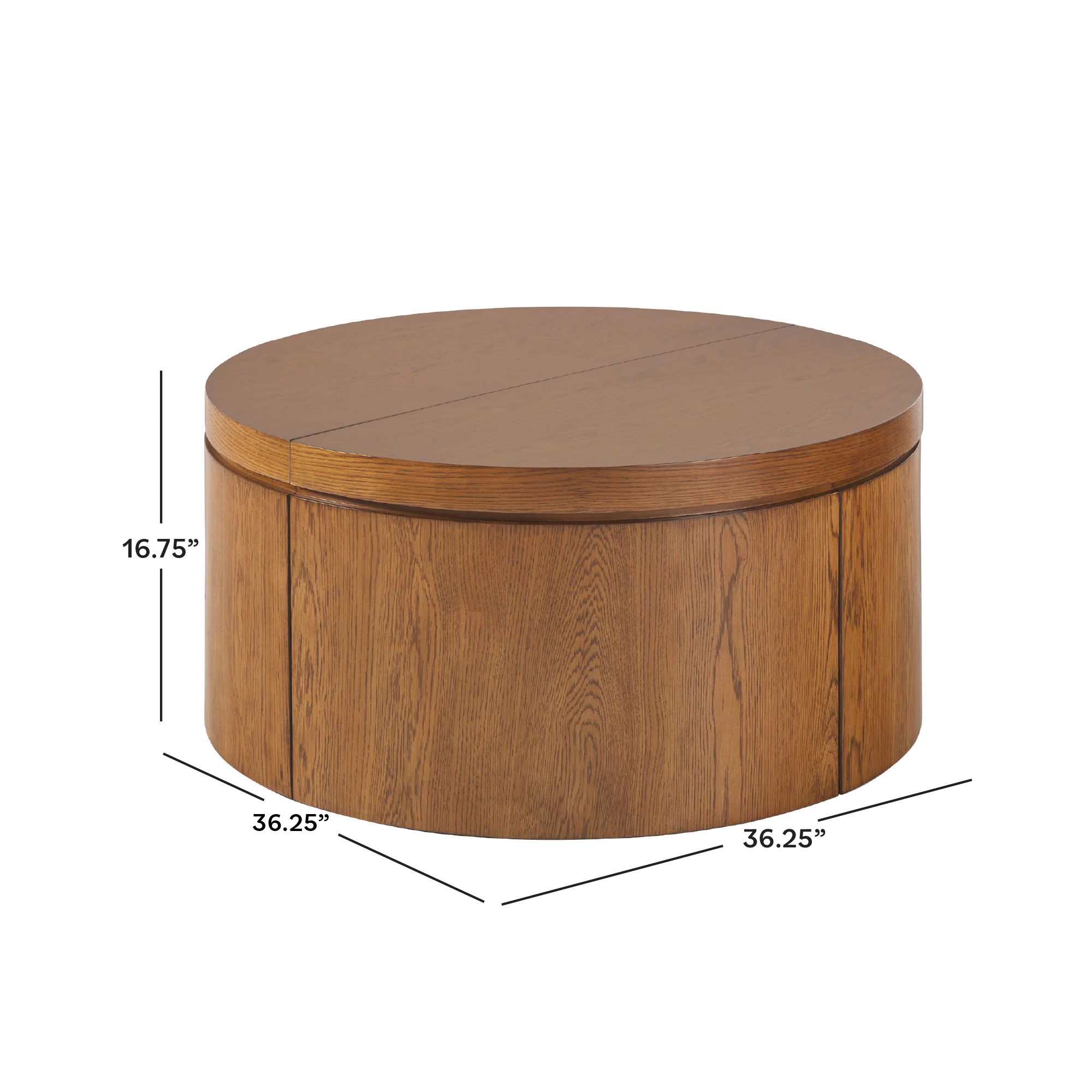 Maya 36 Modern Easy Assembly Round Oak Wood Veneer Coffee table with Storage