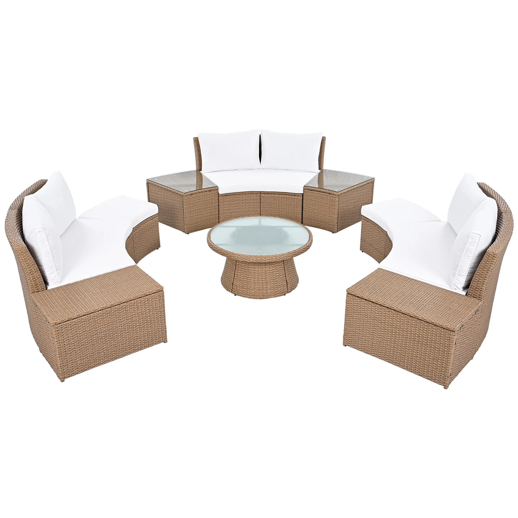 Walker Edison | Wicker Half Moon Outdoor 10-Piece Sectional Sofa Set with Storage