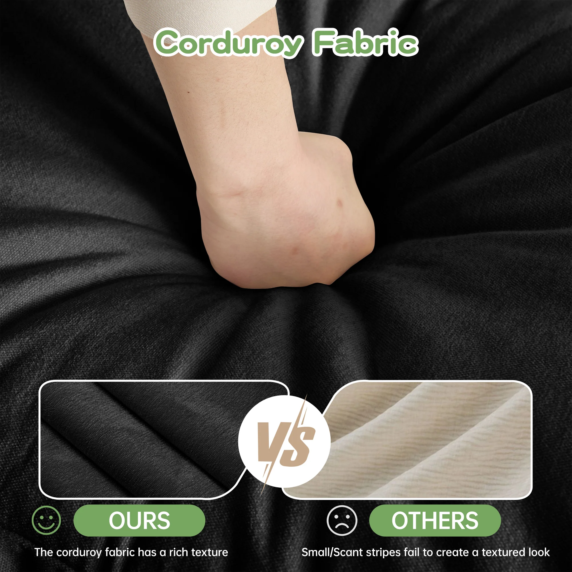 Walker Edison | Wide Deep Seat Slipcovered Black Loveseat Sofa with Ottoman