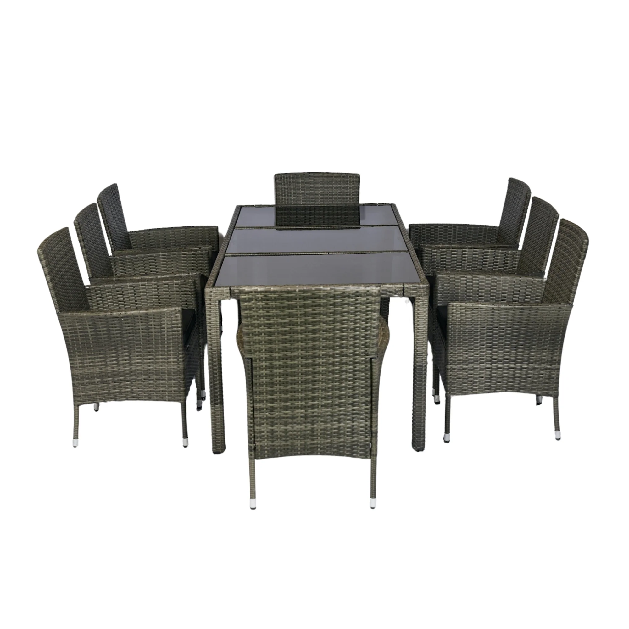 Walker Edison | 9 piece Outdoor Patio Wicker Dining Set with Glass Top