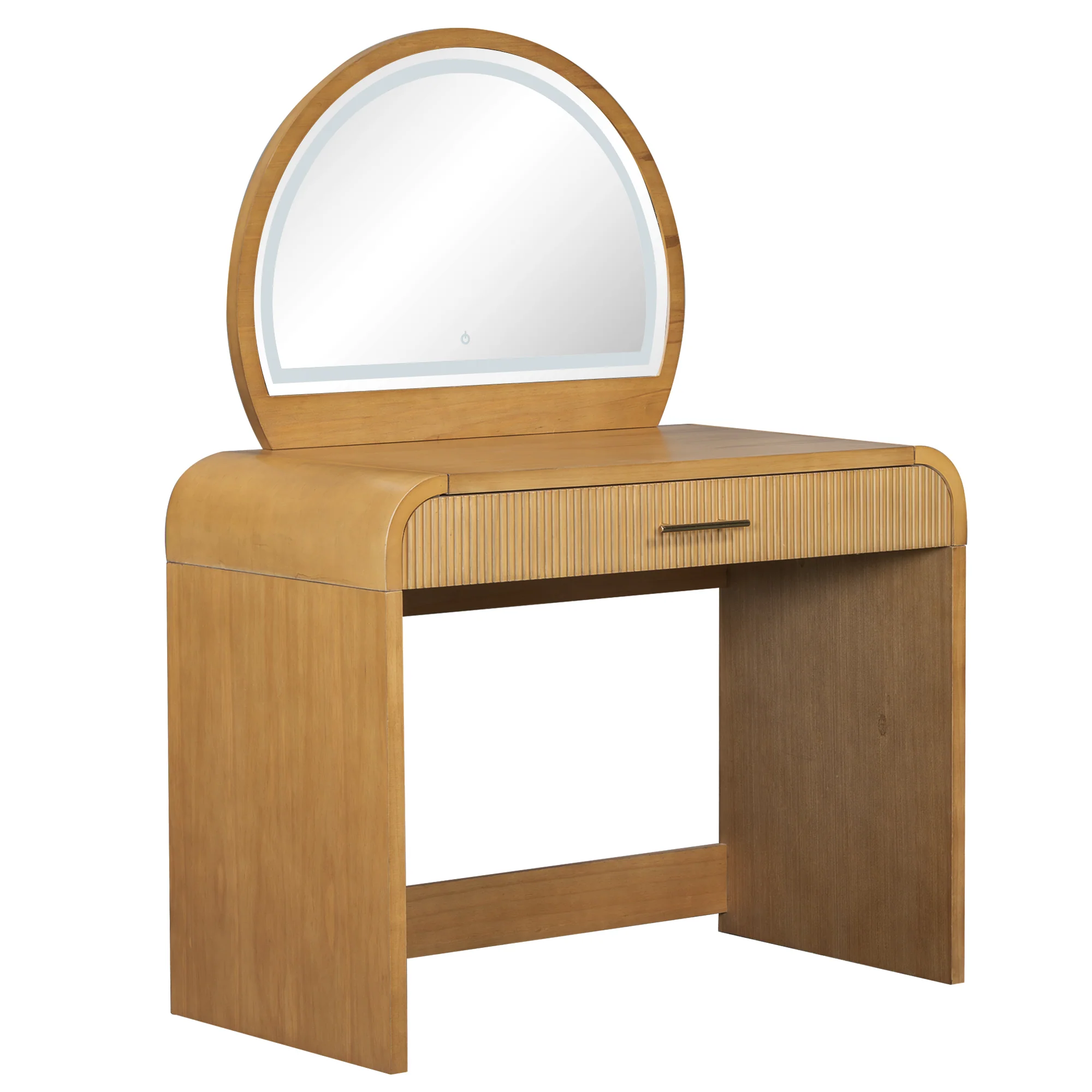 Walker Edison | Natural Reeded Curve Design Makeup Vanity Desk with Mirror