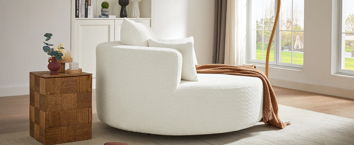 Walker Edison | 360° Swivel Accent Round Sofa Chair with Pillows