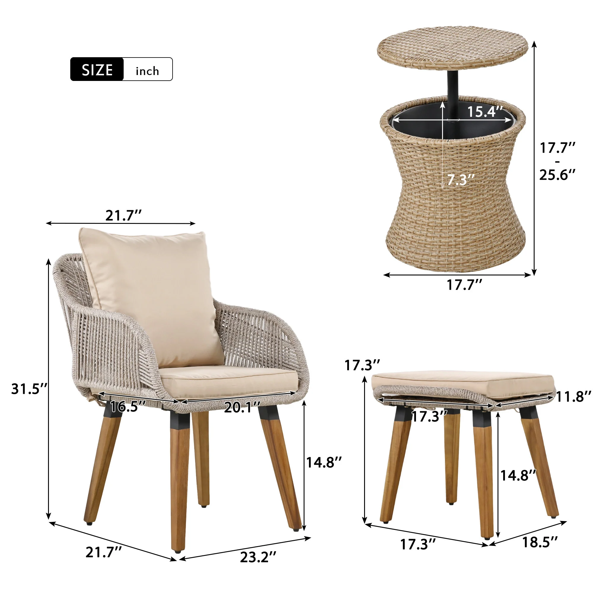 Walker Edison | 5 Piece Outdoor Patio Chat Set with Ottomans and Side Table