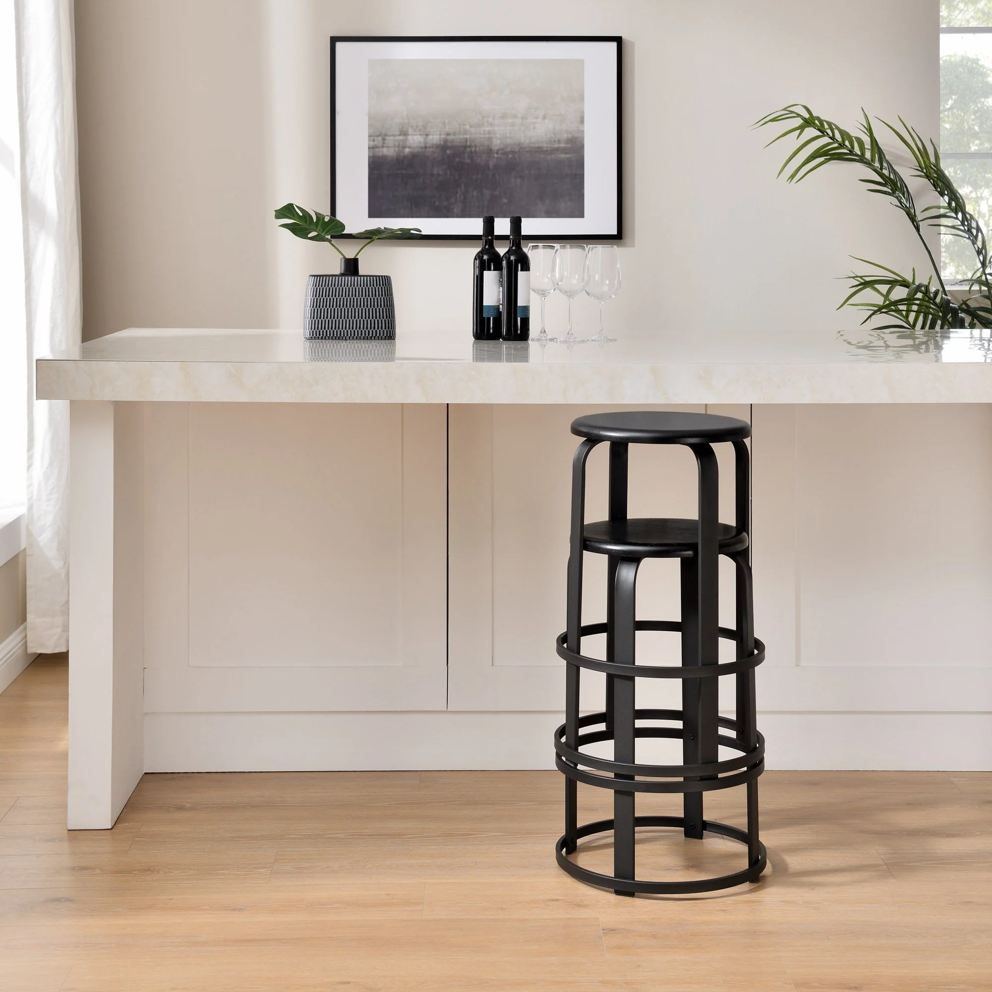 Colton 26 2-Piece Metal and Wood Round Kitchen Bar Stool