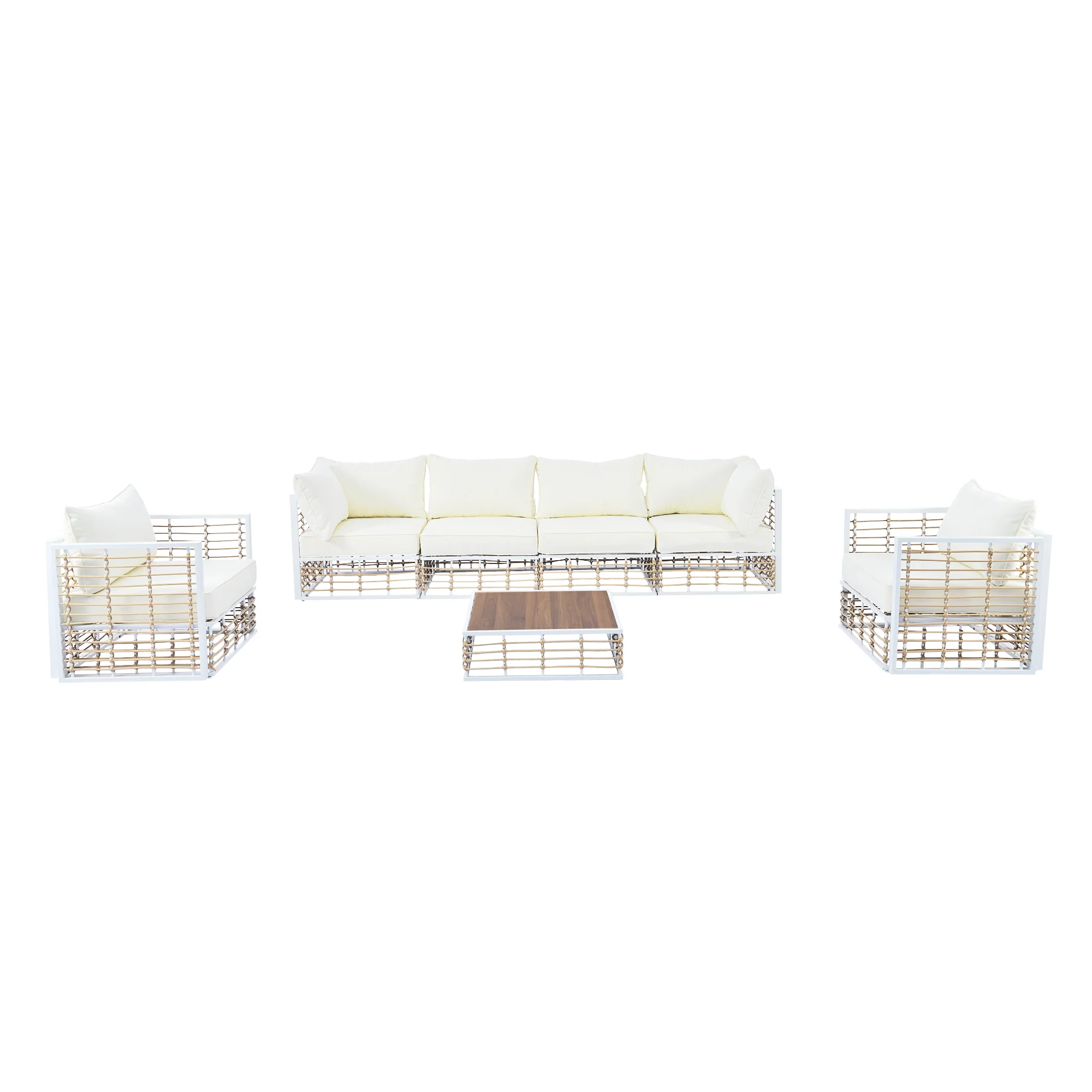 Walker Edison | White Modern Minimalist 7-Piece Metal Outdoor Patio Sectional Sofa Set