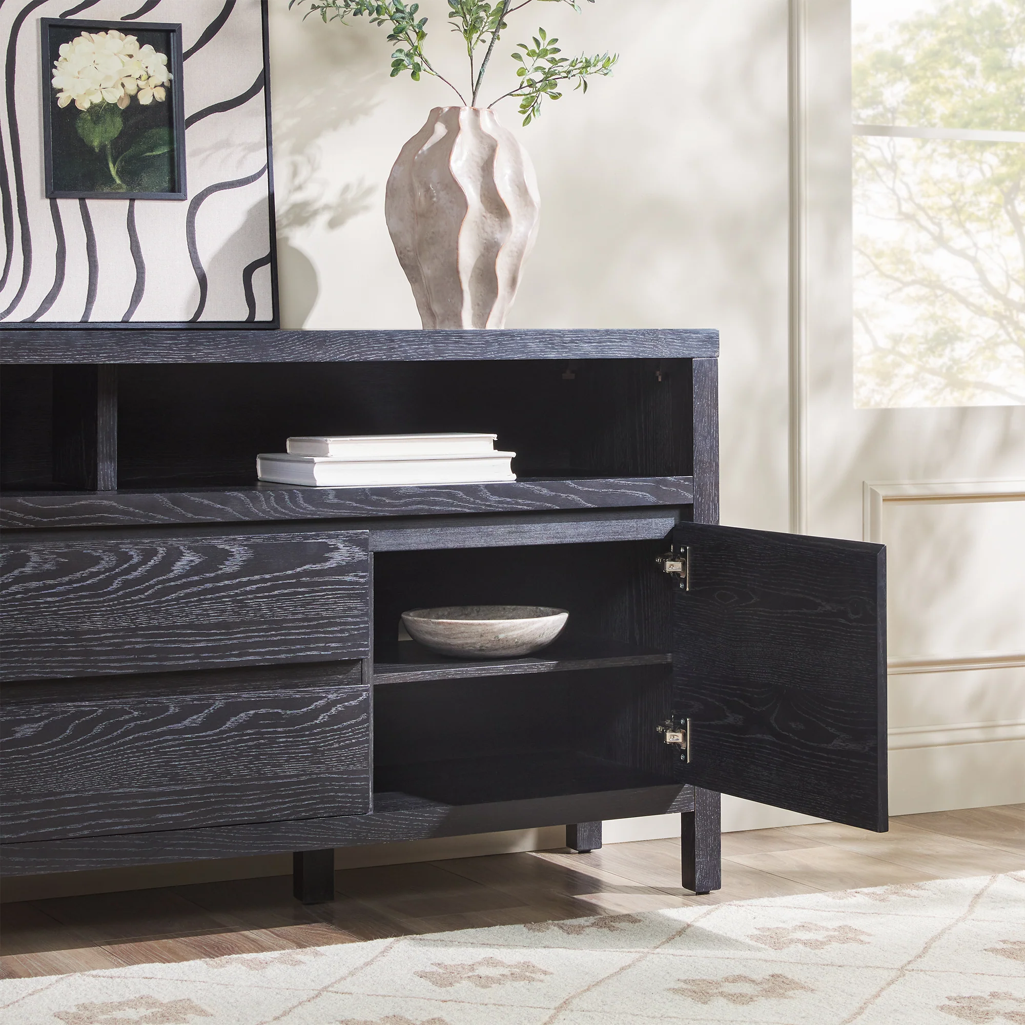 Nash 65 Modern Farmhouse Rustic Oak Wood Sideboard / TV Stand