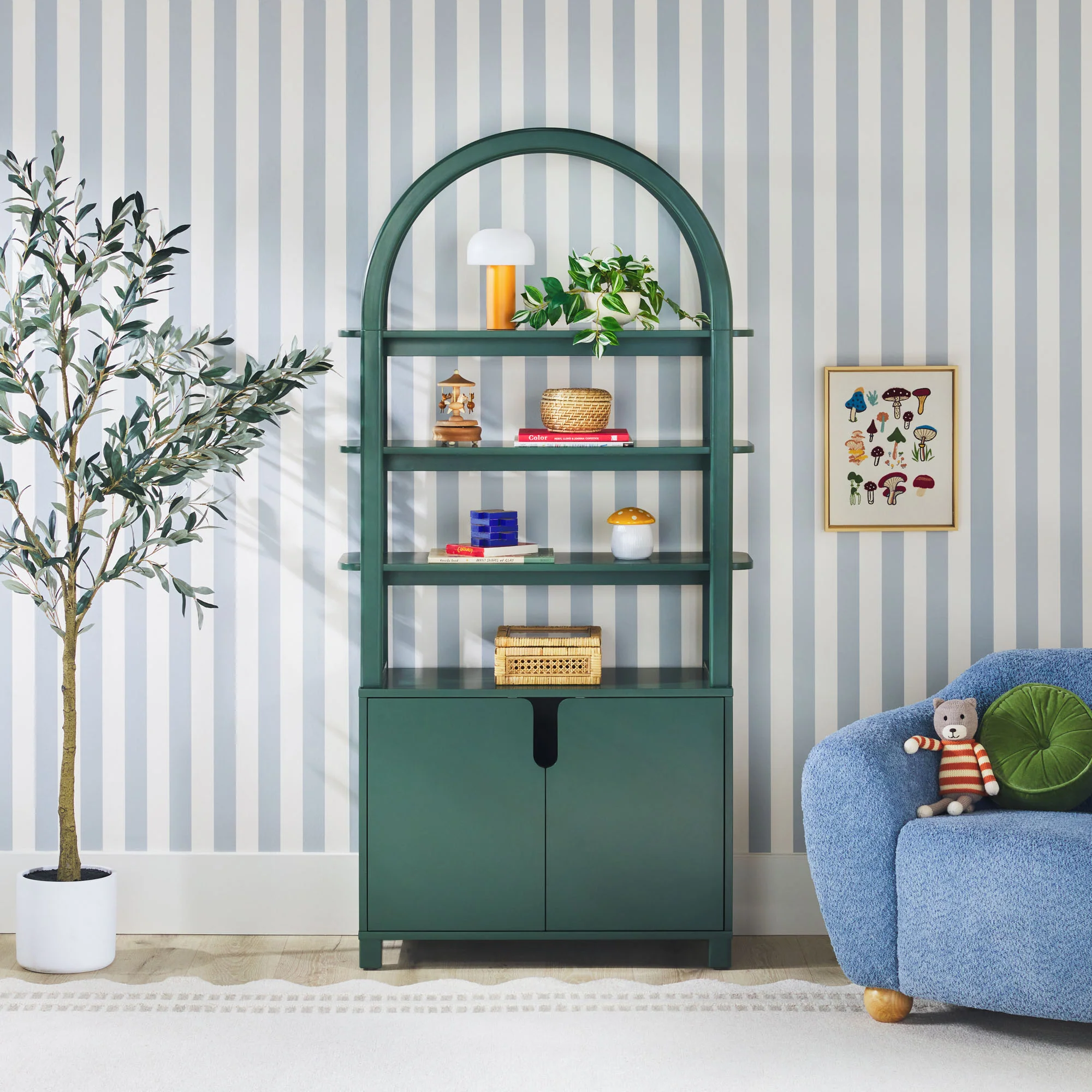 Zoey Modern Arched Wood Cabinet Storage Bookcase