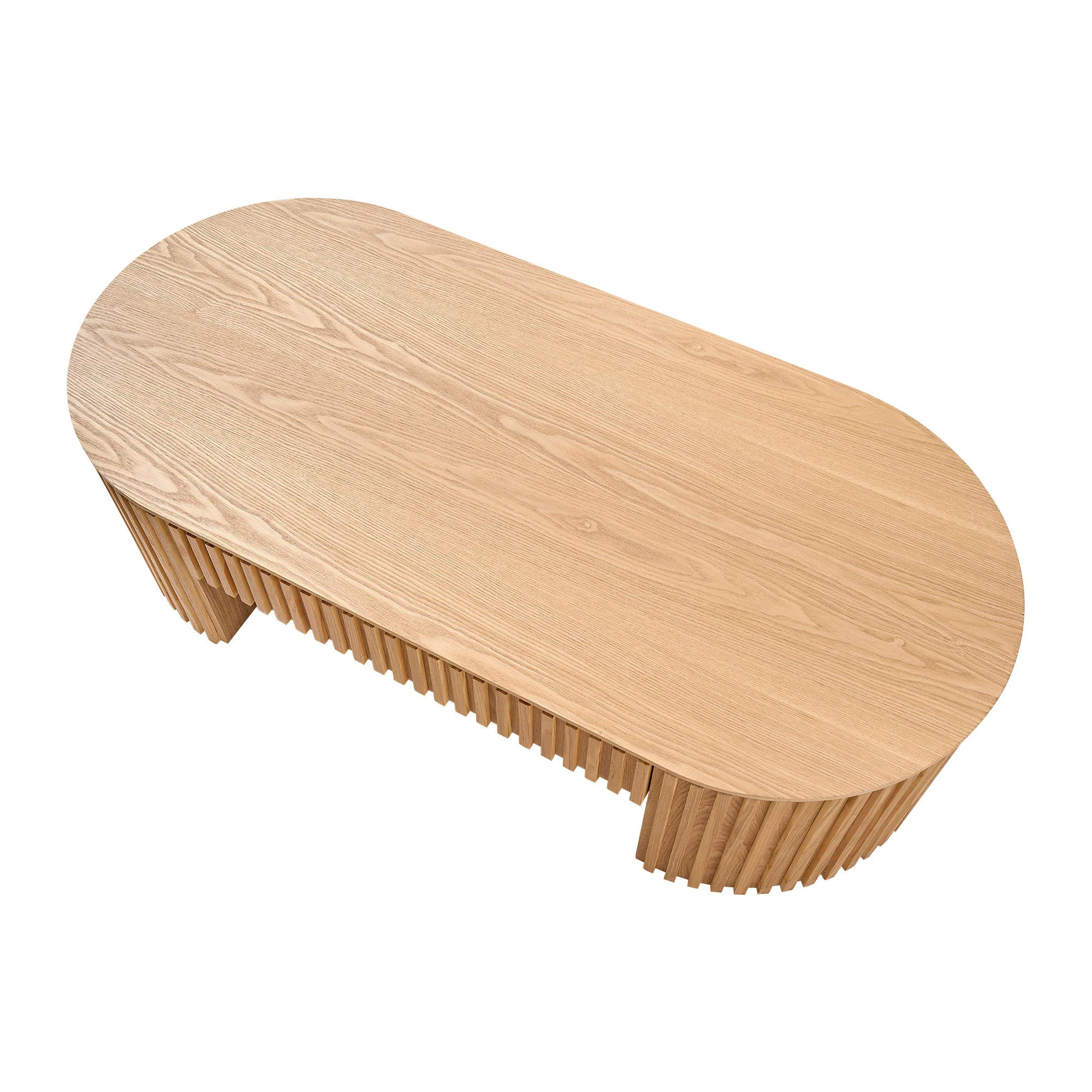 Walker Edison | Reeded Oval Wood Coffee Table With Drawer
