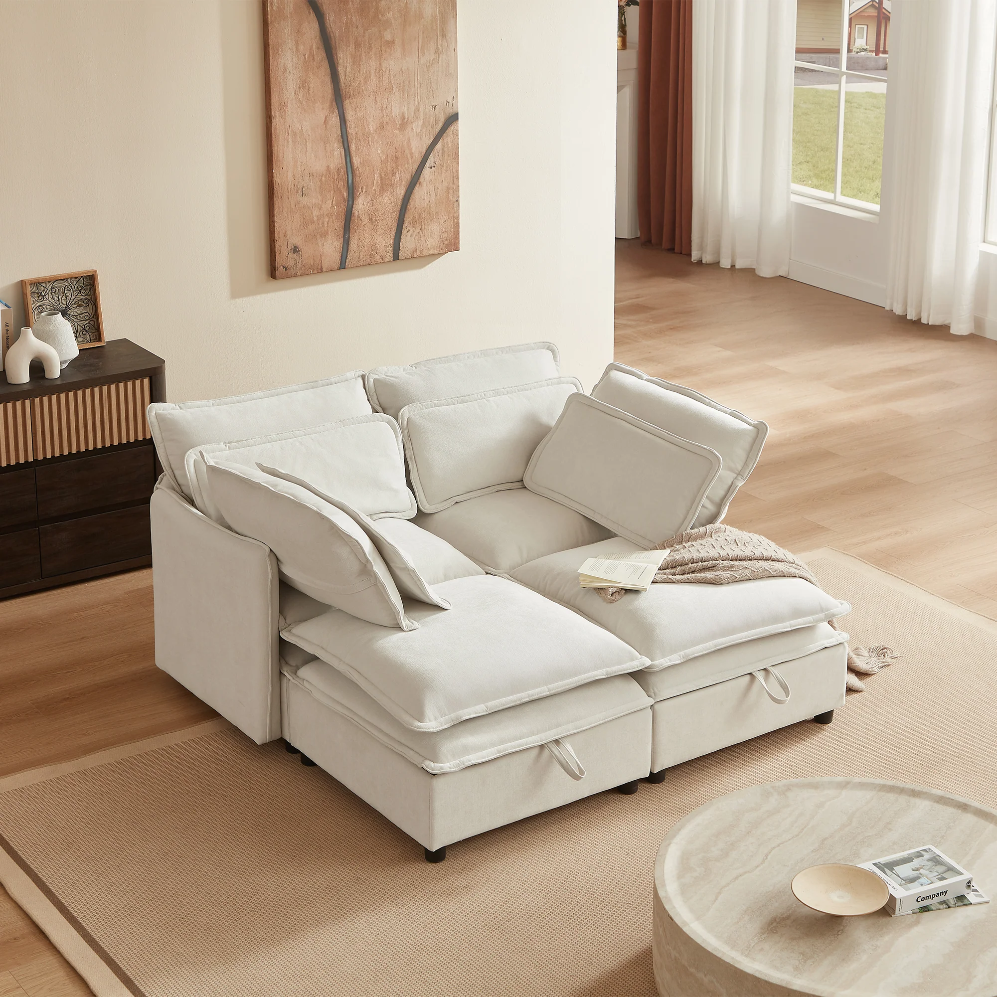 Walker Edison | Modular Double-Layer Cushion Modular Sofa with Storage