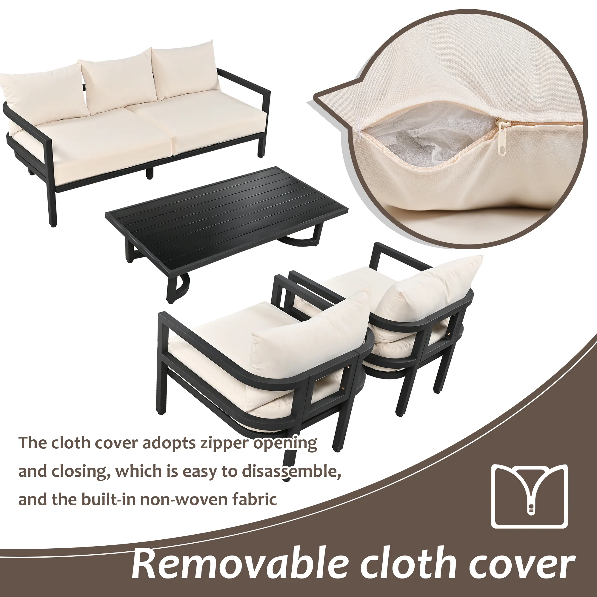 Walker Edison | Curve Design Steal Outdoor Sofa Set