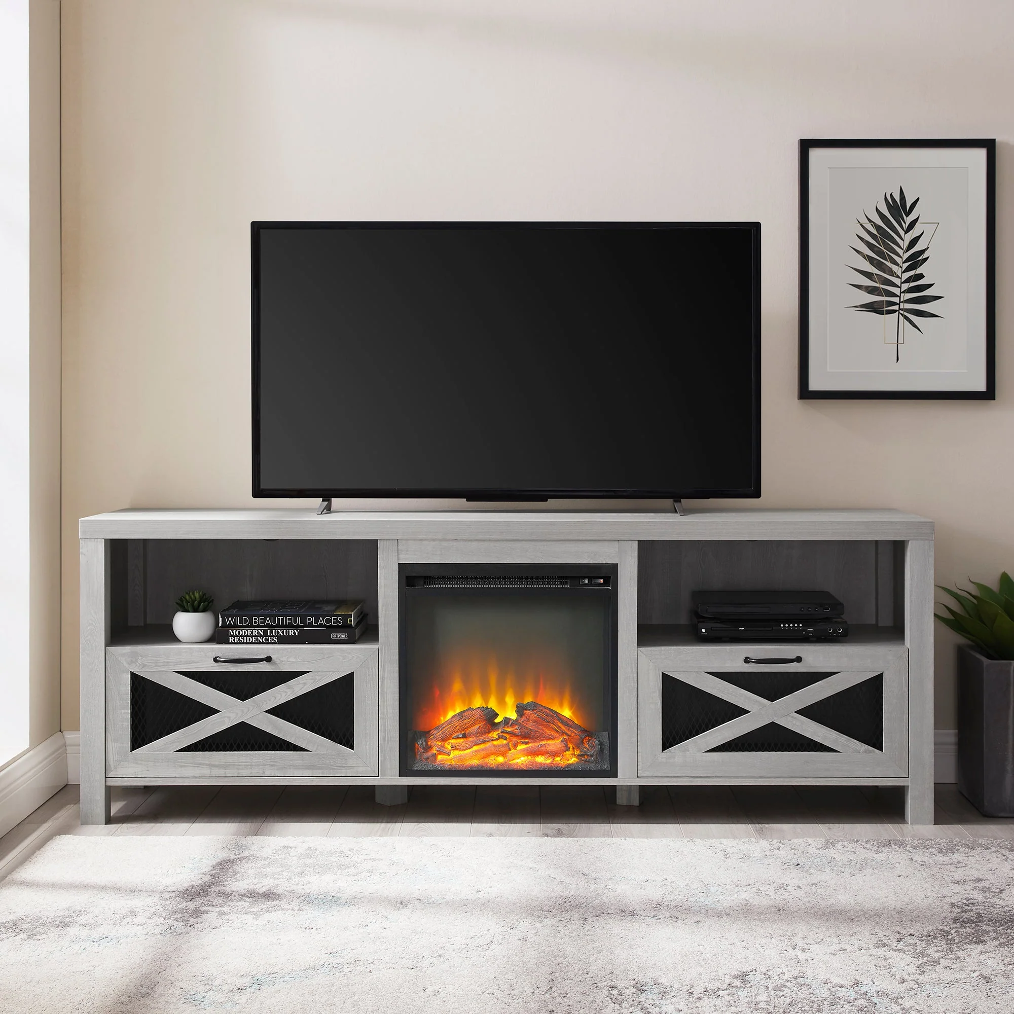 Farmhouse Abilene 70 Rustic Fireplace TV Stand