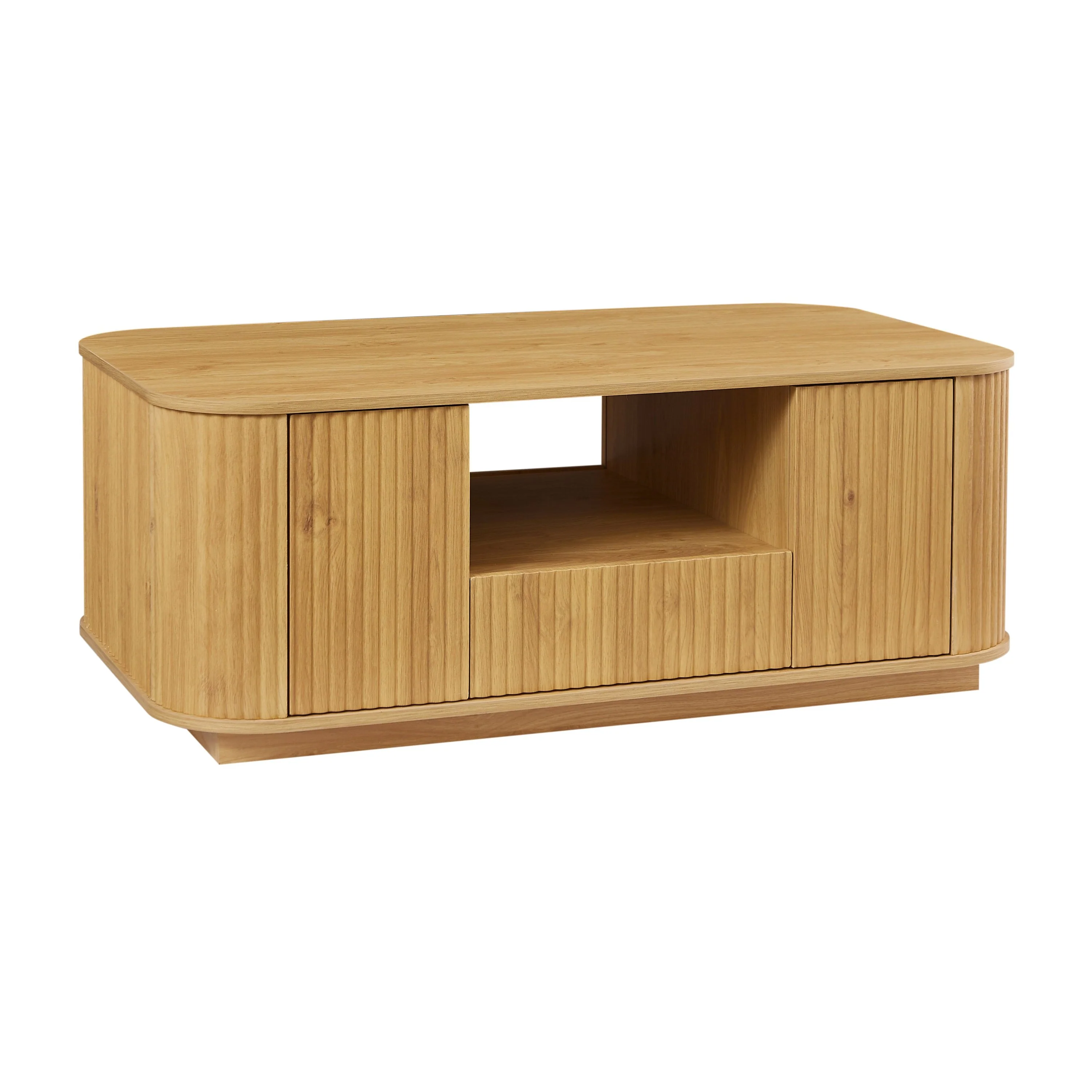 Walker Edison | Reeded Modern Curve Design Storage Coffee Table