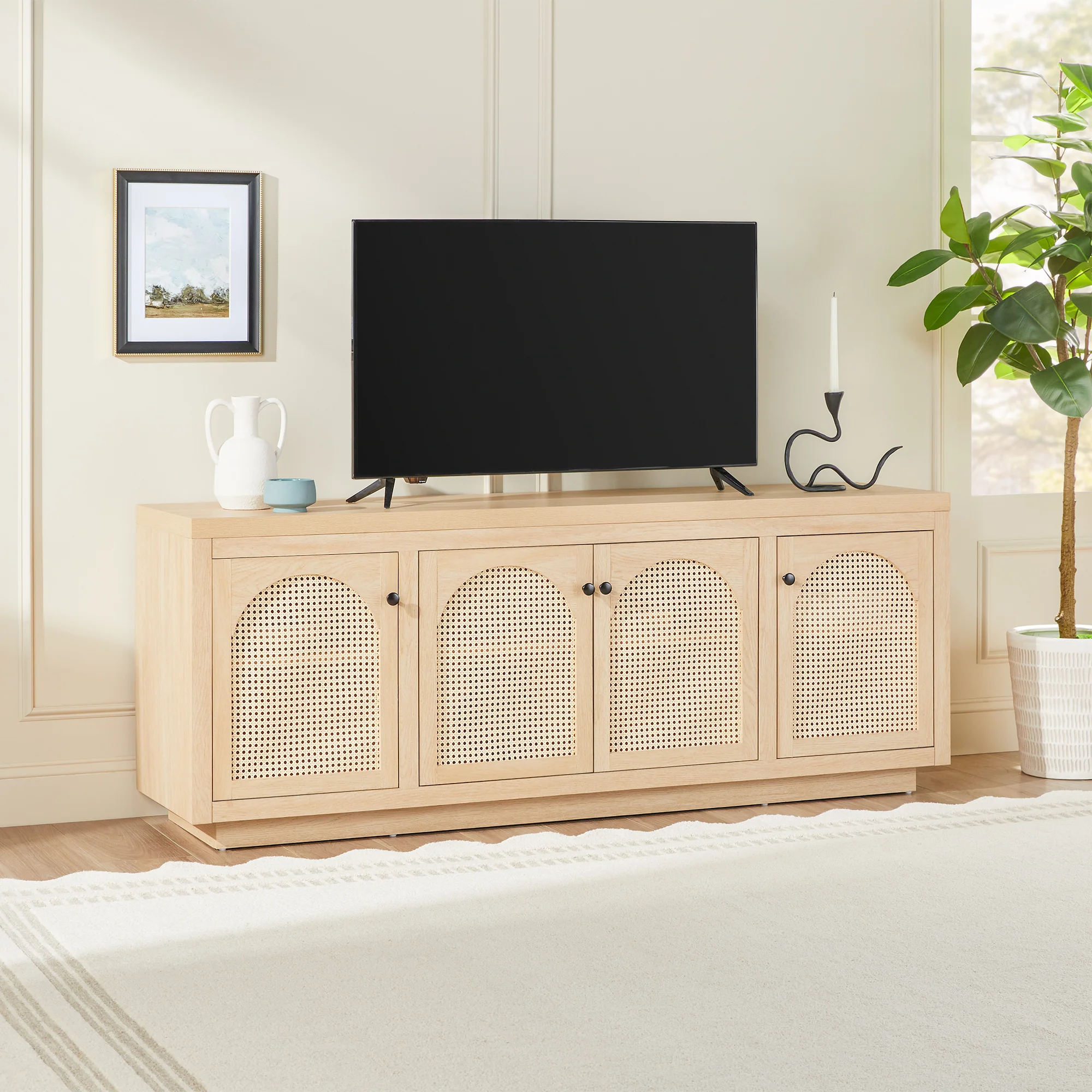 Sasha Contemporary TV Stand and Sideboard with Rattan Doors for up to 80 TV