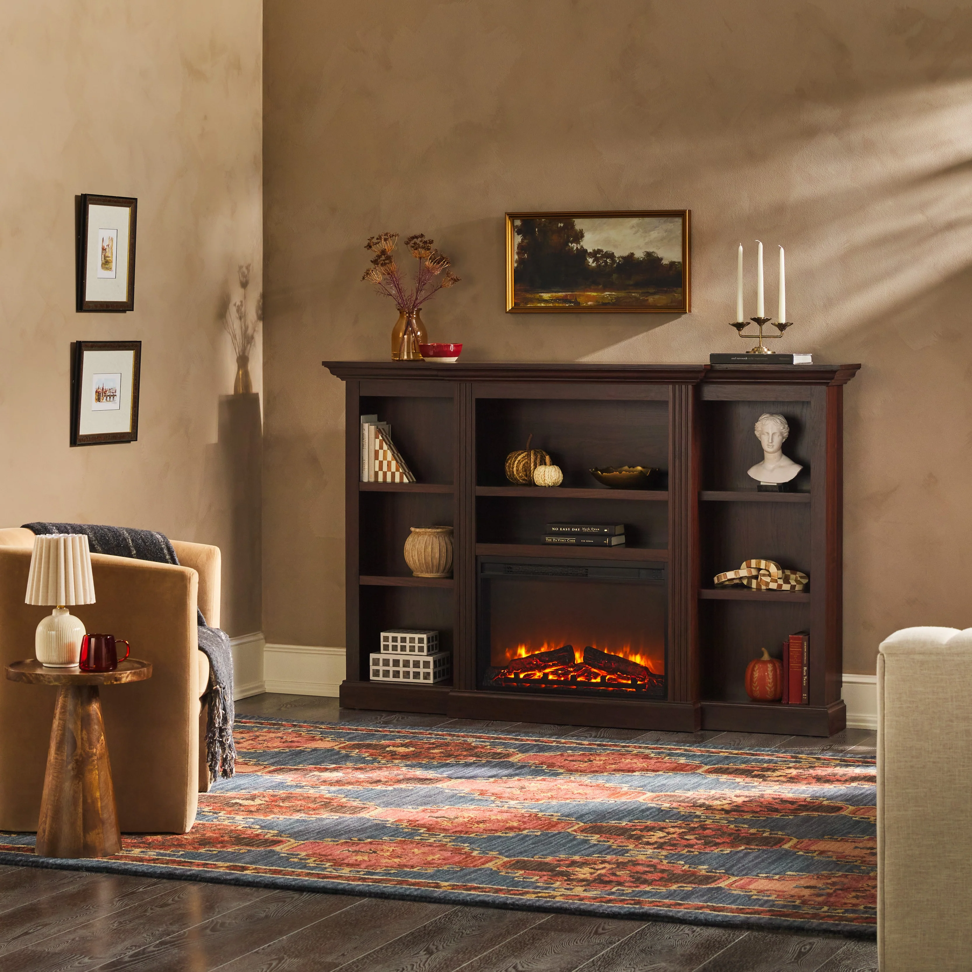 Cullen 70 Traditional Electric Fireplace with Mantel and Shelves