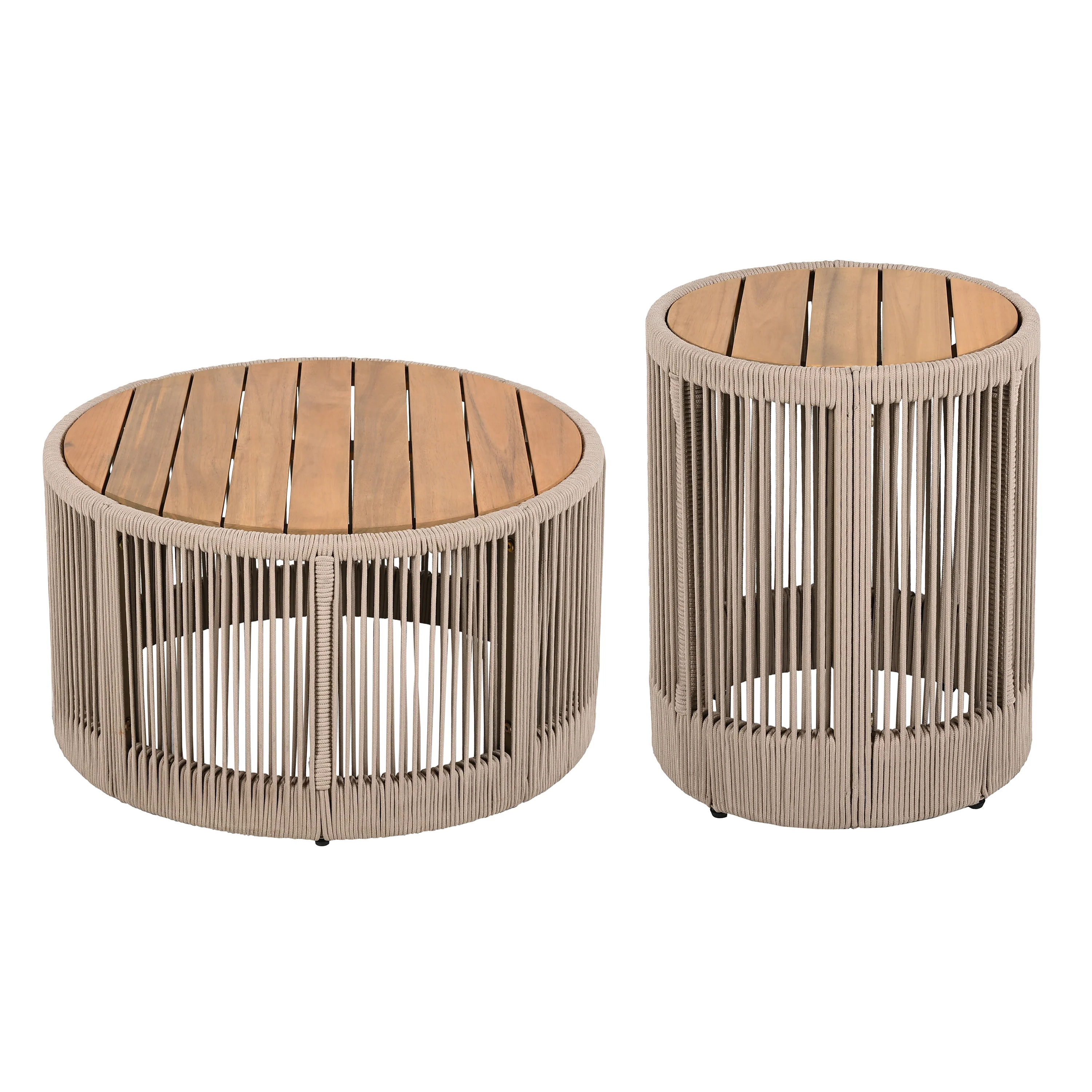 Walker Edison | Modern Woven Rope Design Coffee Table and Side Table Set of 2
