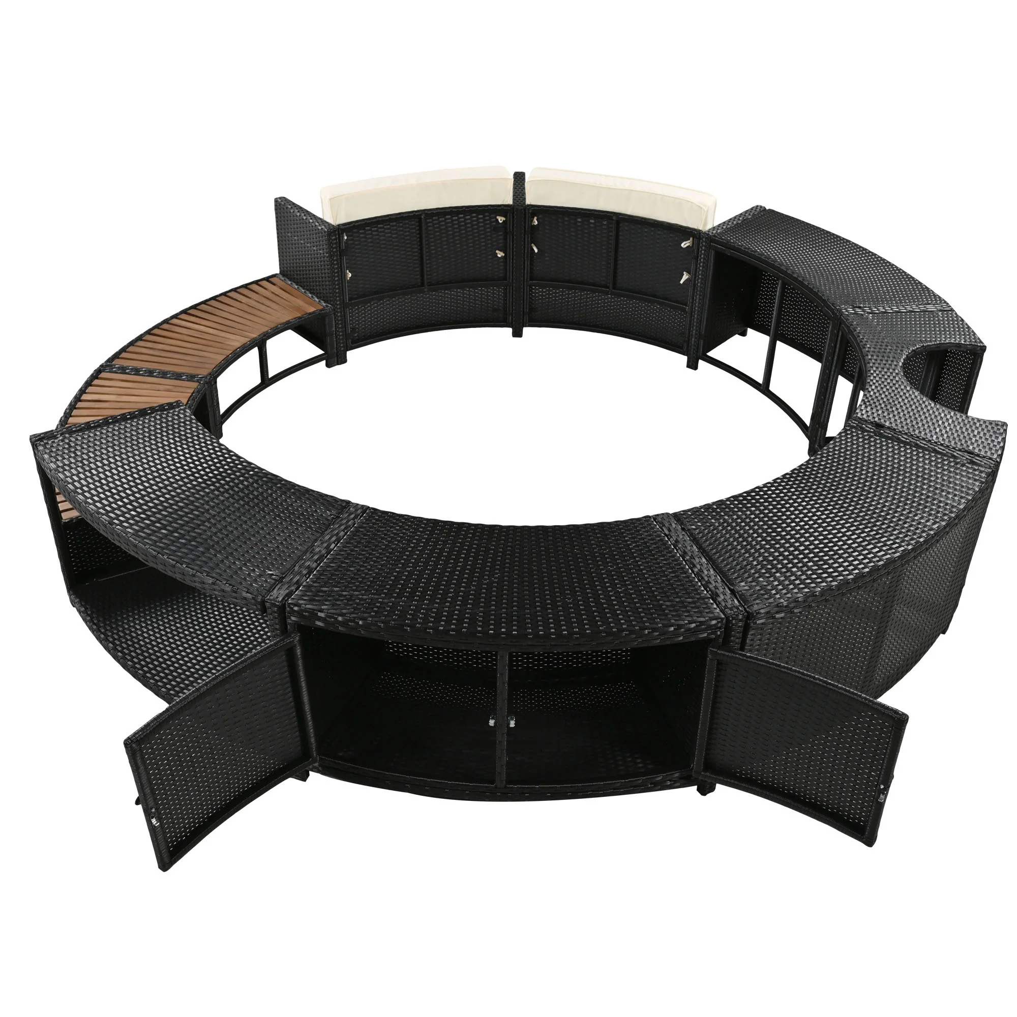 Walker Edison | Spa Surround Spa Frame Patio Rattan Sofa Set with Storage Spaces