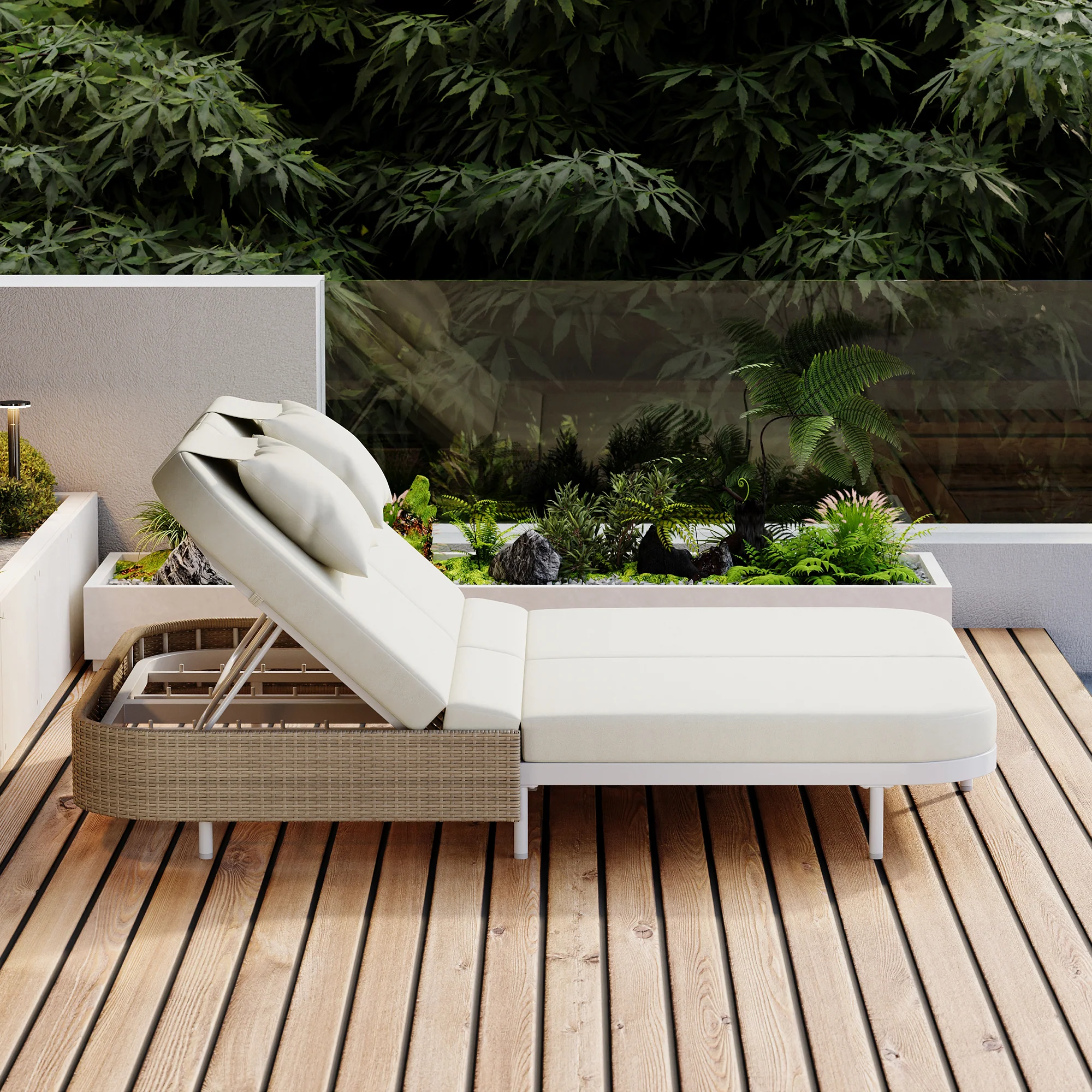 Walker Edison | Minimalist Outdoor Patio Rattan Adjustable Daybed
