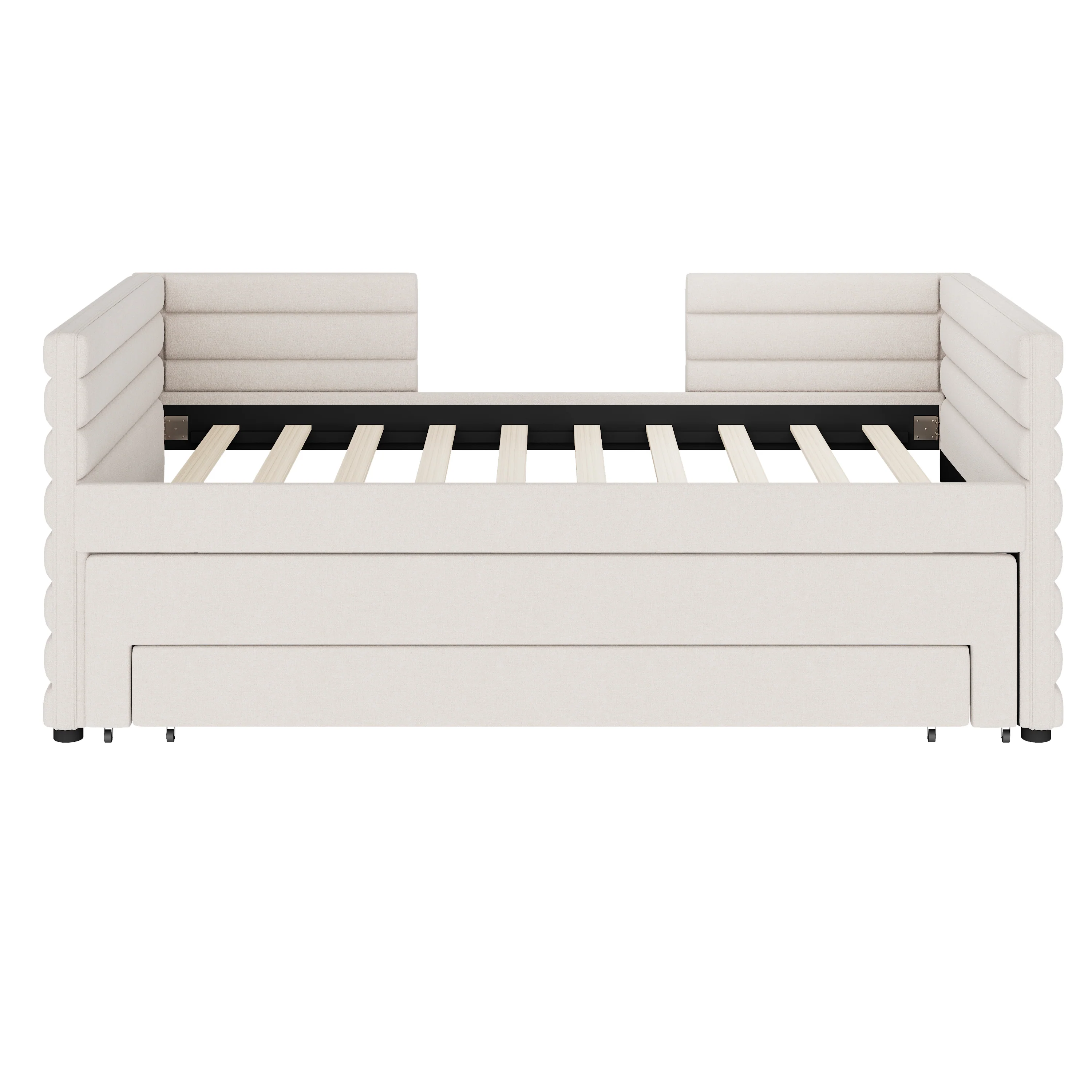 Walker Edison | Twin Size Upholstered Daybed with Trundle and 3 Storage Drawers