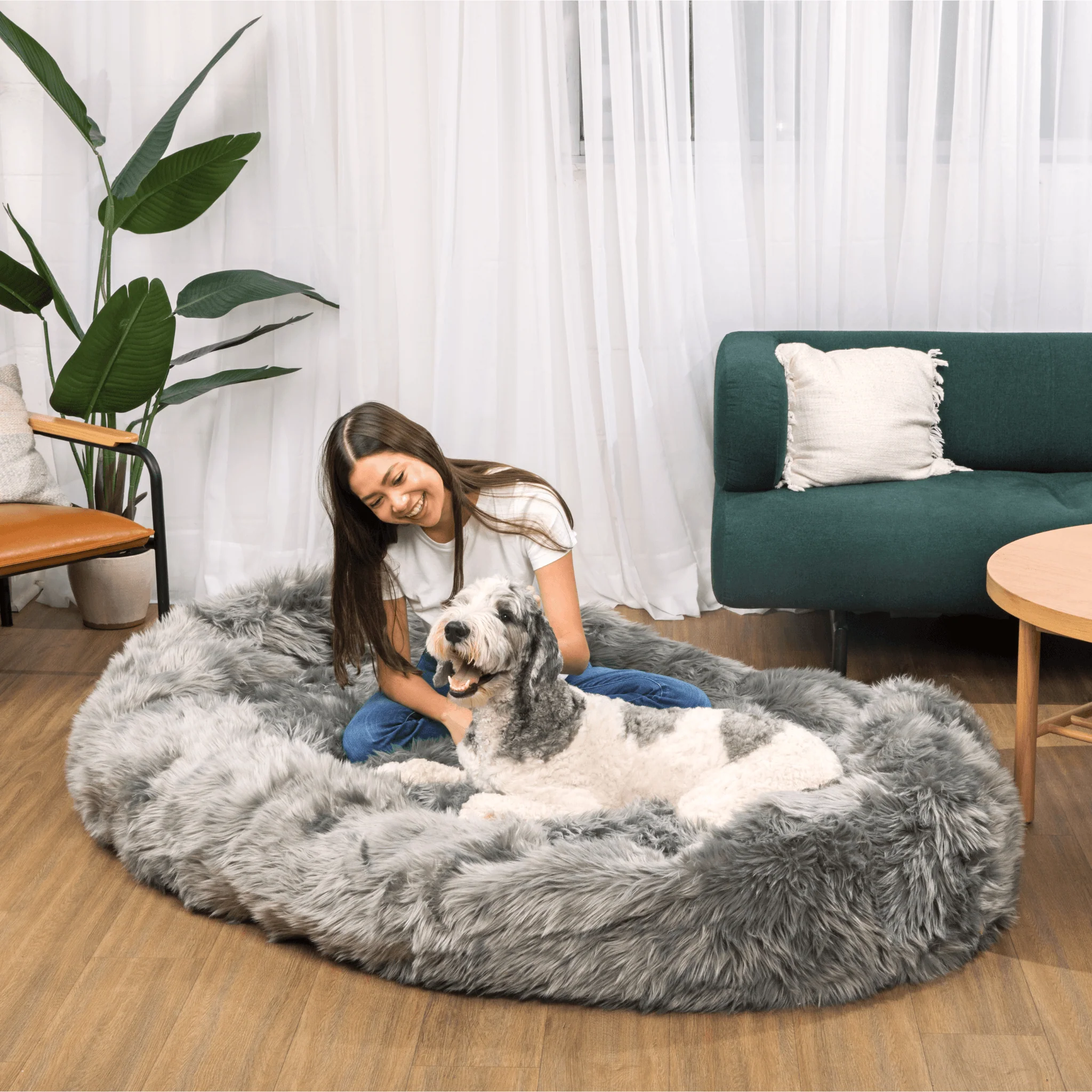 Paw - PupCloud™ Human-Size Faux Fur Memory Foam Dog Bed - Charcoal Grey