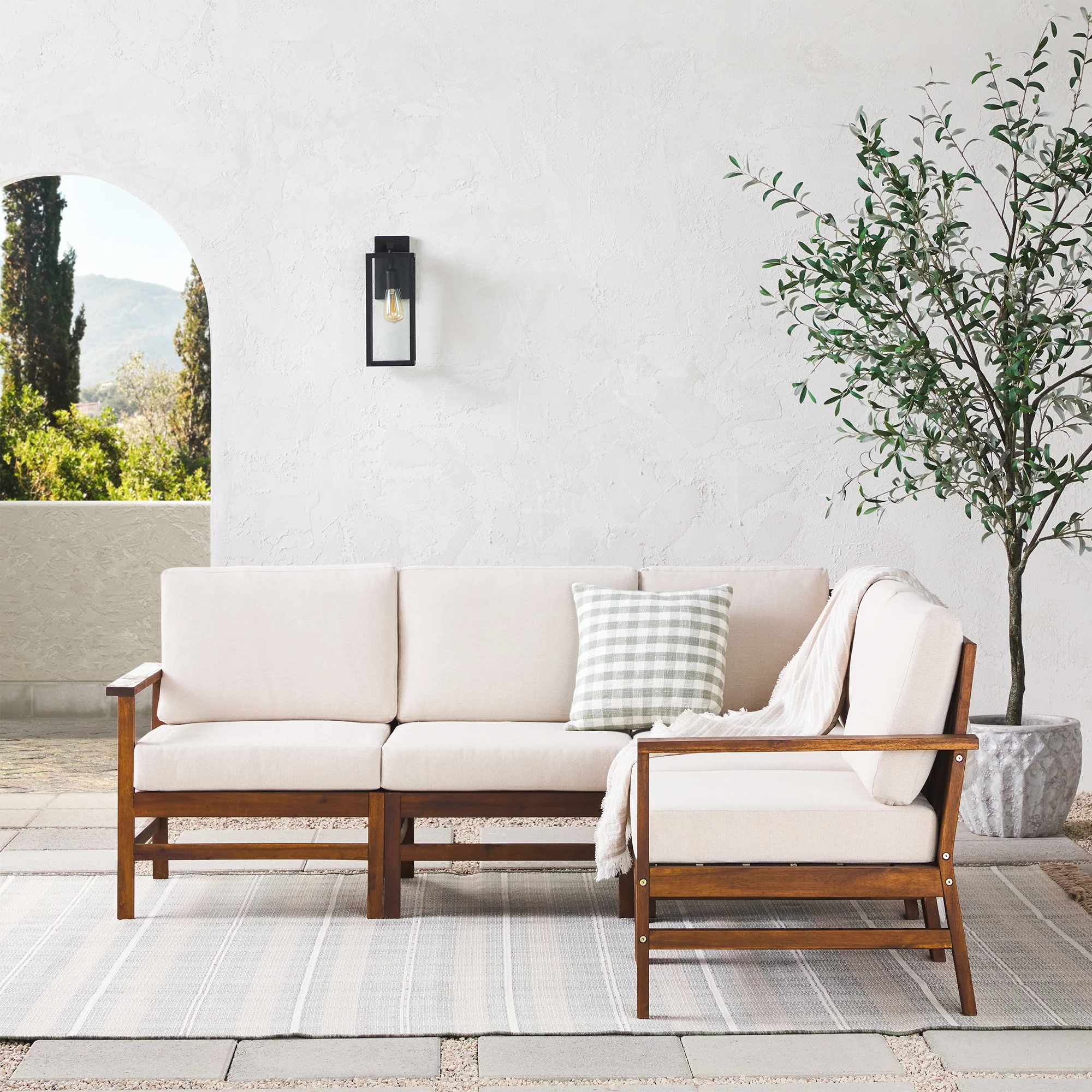 5-Piece Modern Chevron Acacia Outdoor Corner Sectional