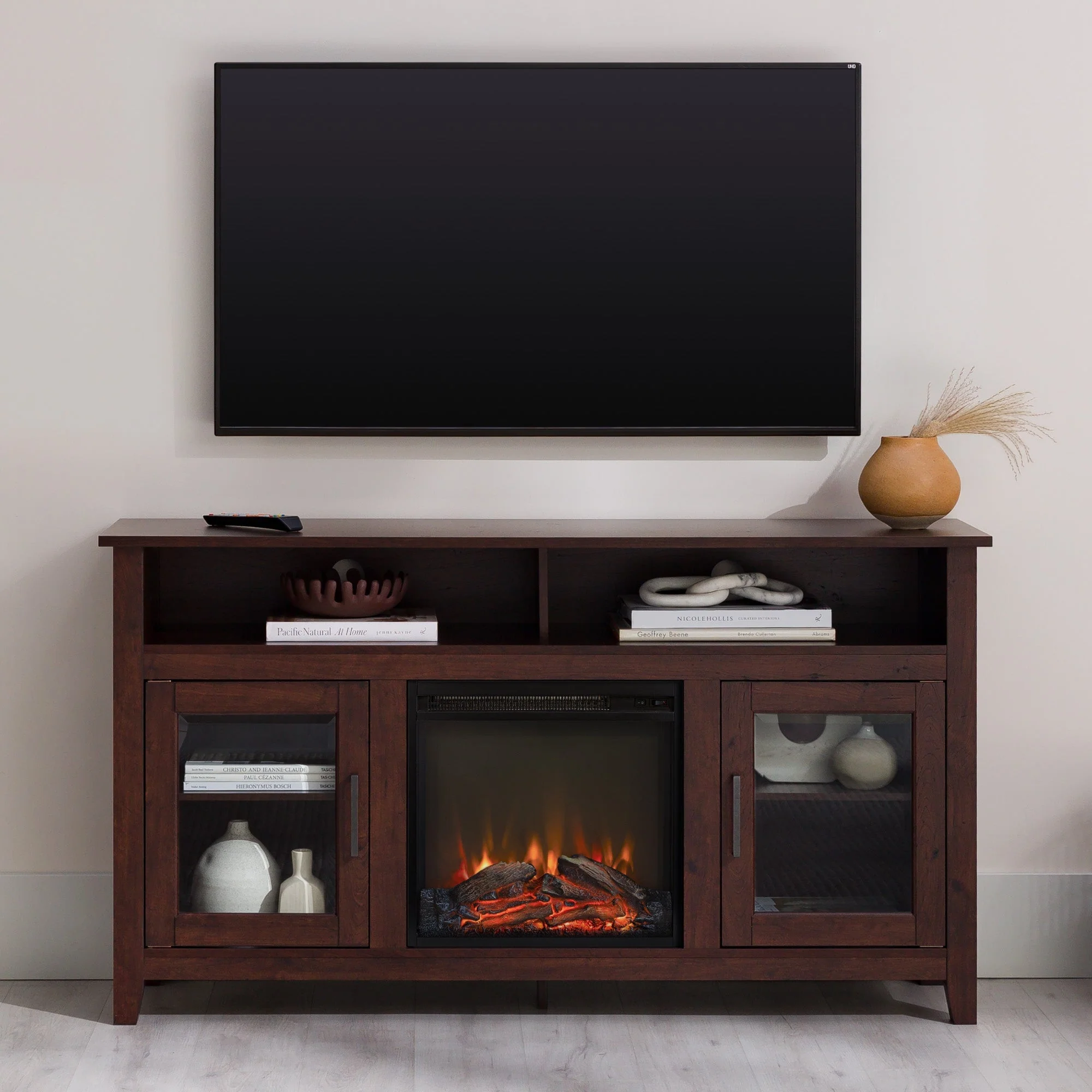 Wasatch 58 Transitional Fireplace Glass Wood TV Stand