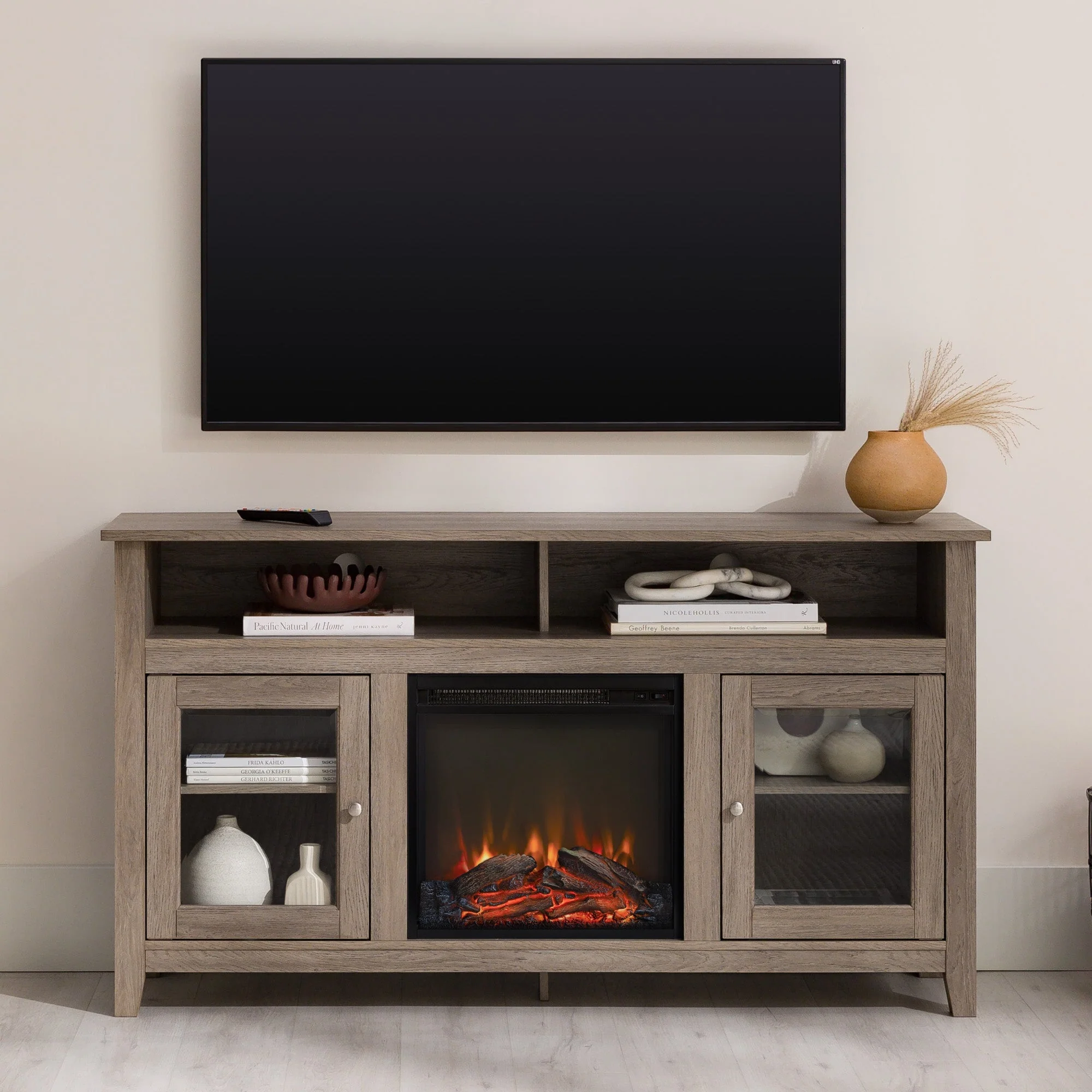 Wasatch 58 Transitional Fireplace Glass Wood TV Stand