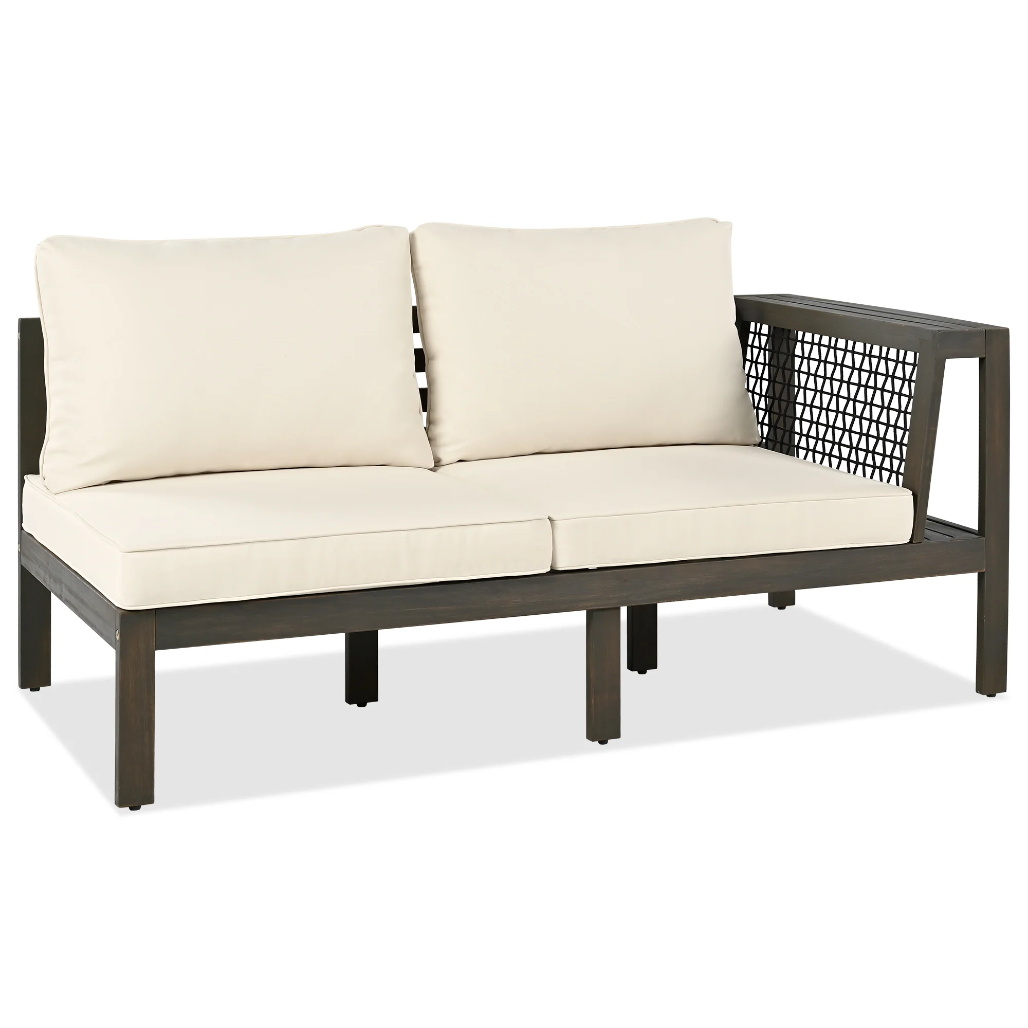Walker Edison | Acacia L Shape Wood 4 Pieces Outdoor Sofa Set