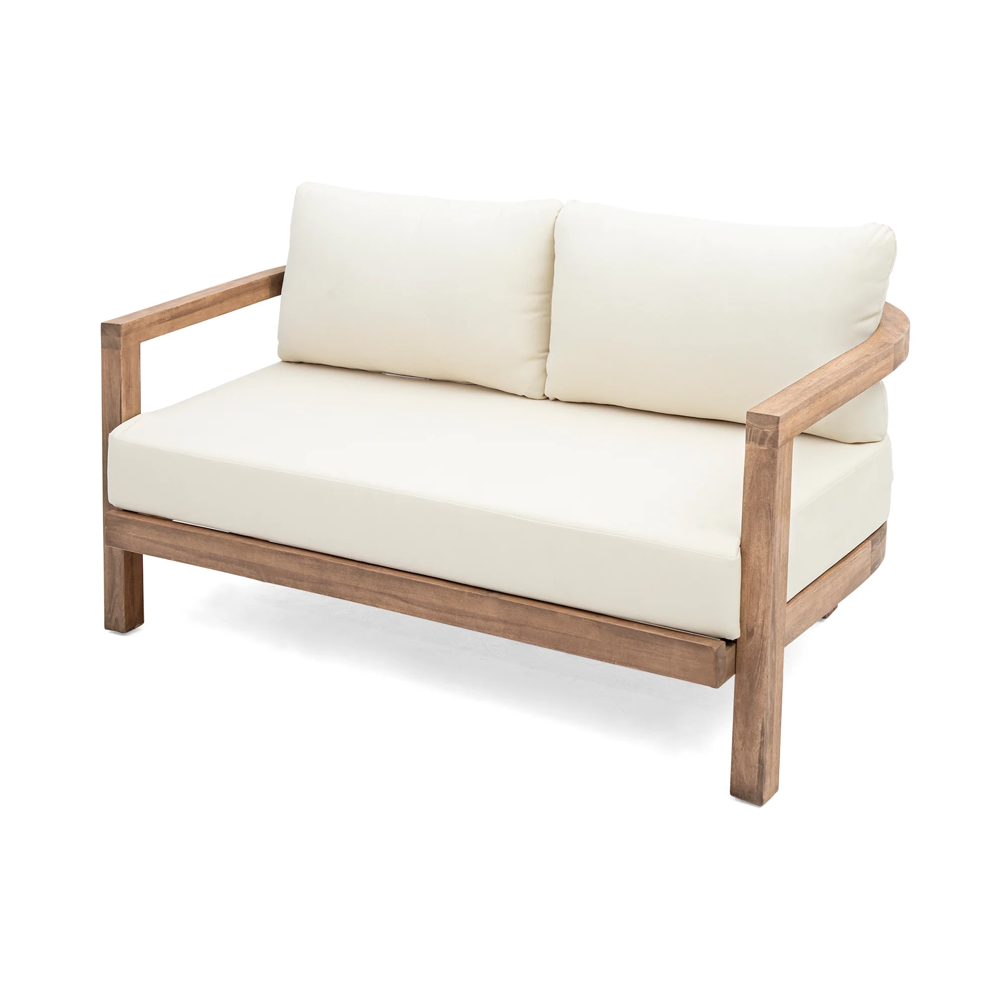 Walker Edison | Modern Outdoor Acacia Wood Patio Loveseat and Coffee Table