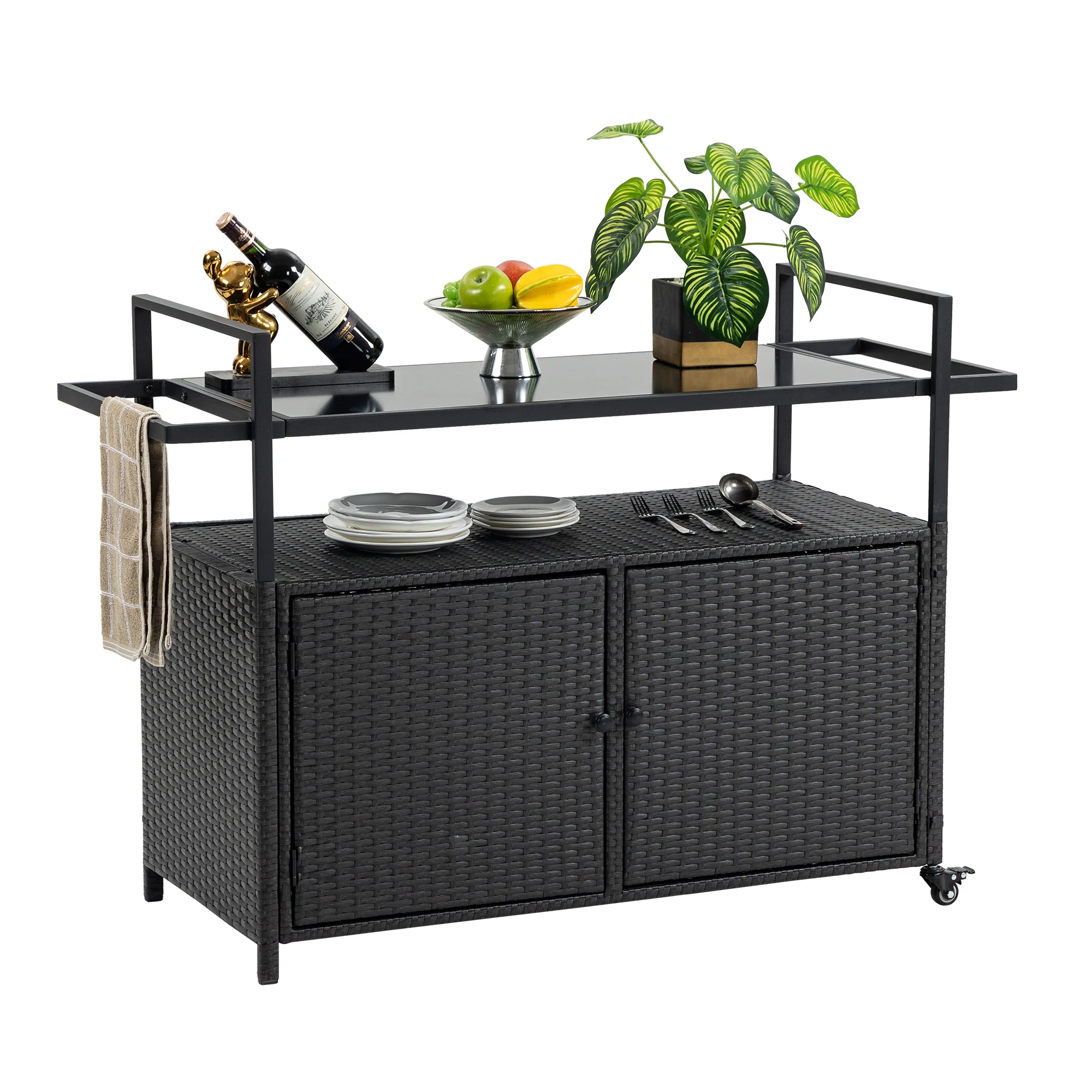 Walker Edison | Outdoor Wicker Bar Cart