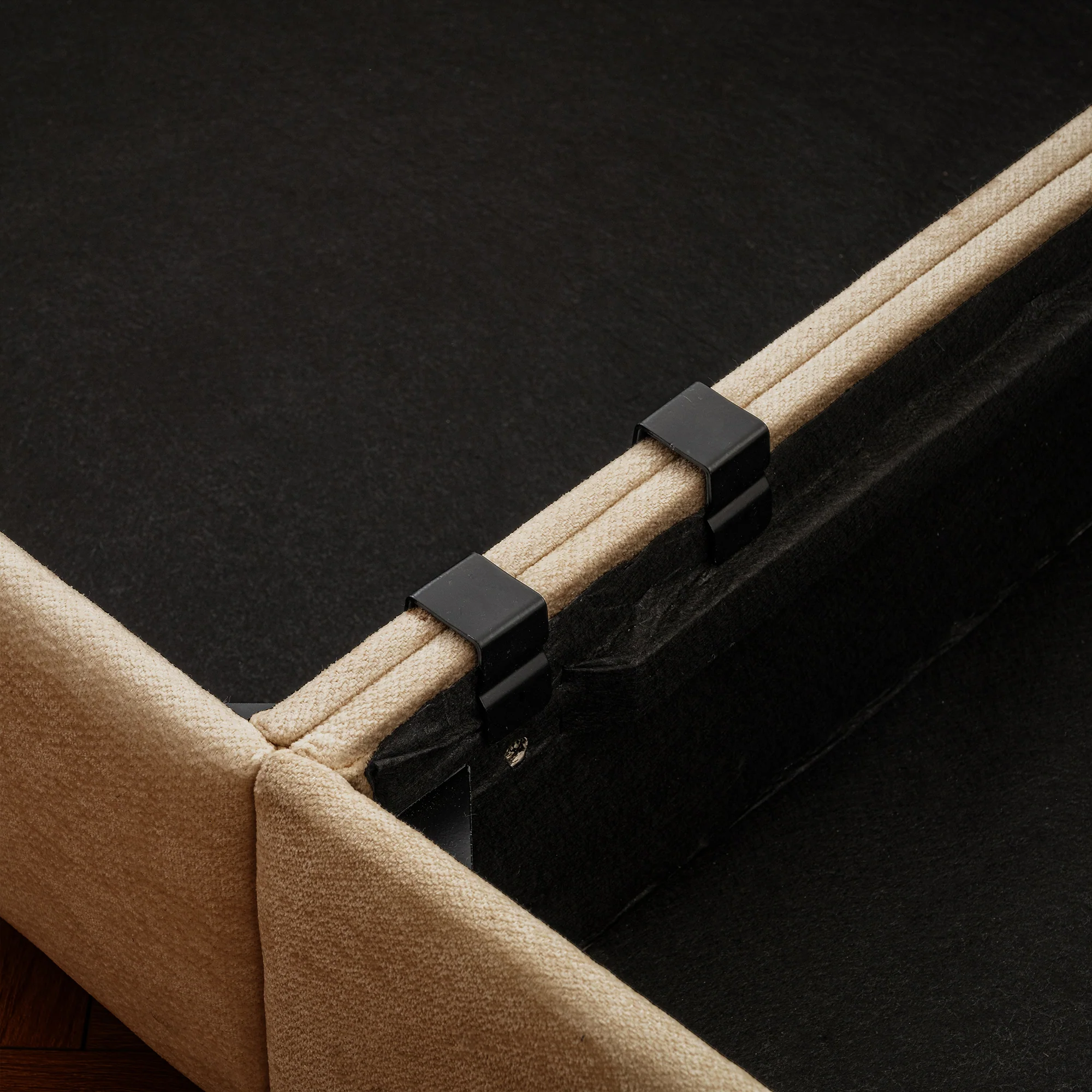 Walker Edison | Elegant Camel Chenille Sofa with Storage Seat and Ottoman