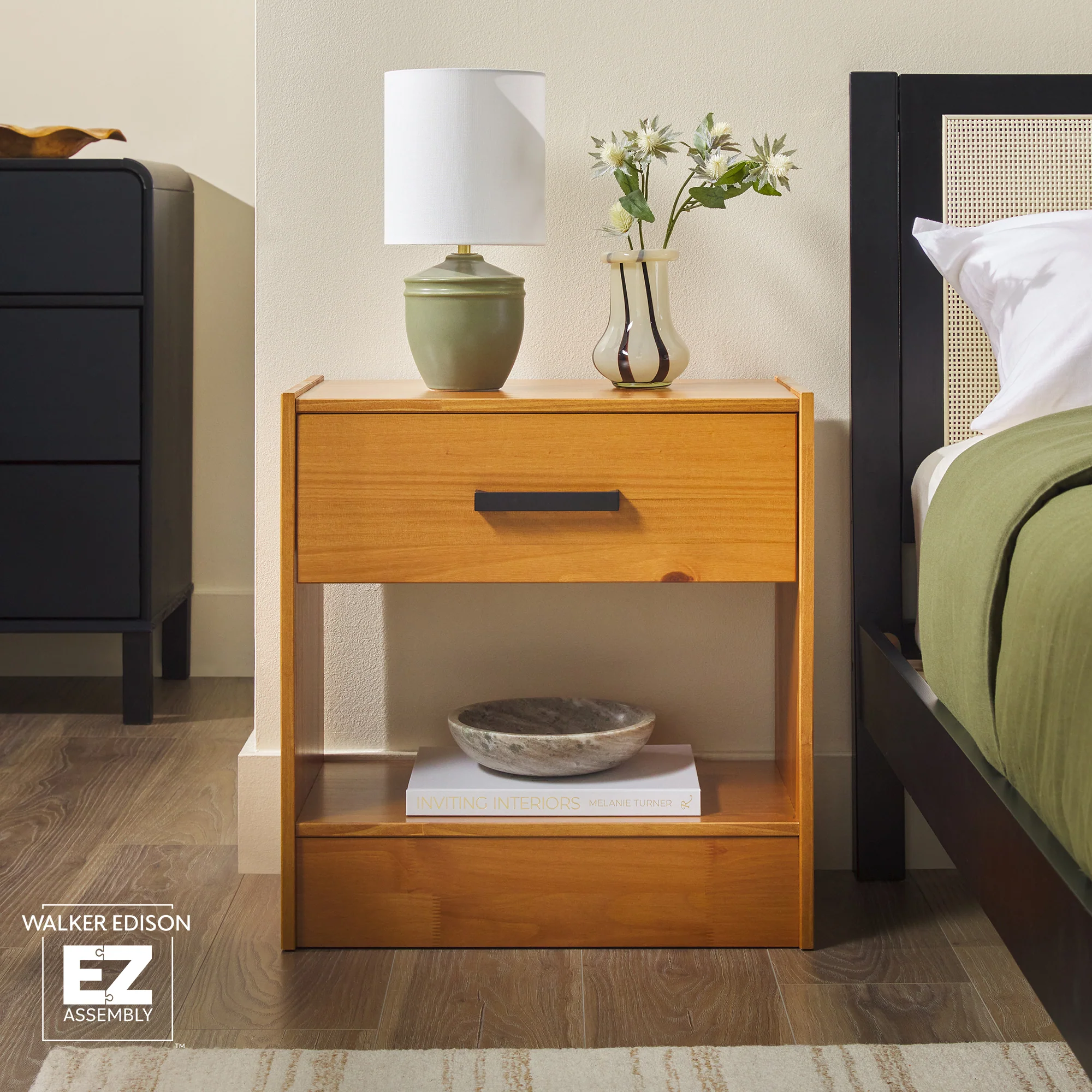 Declan 1-Drawer Solid Wood Nightstand With Handles