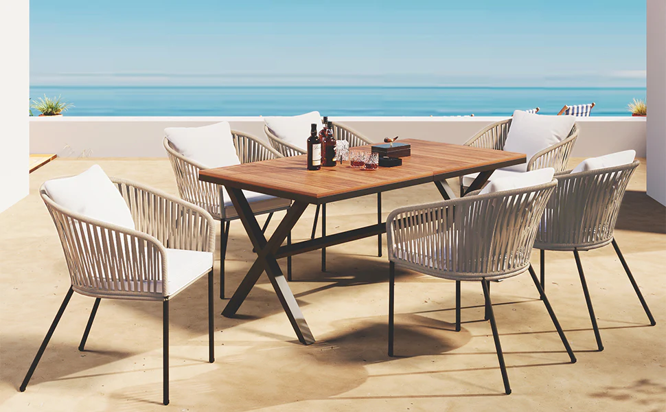 Walker Edison | Modern All-Weather Outdoor 7 Piece Patio Dining Set