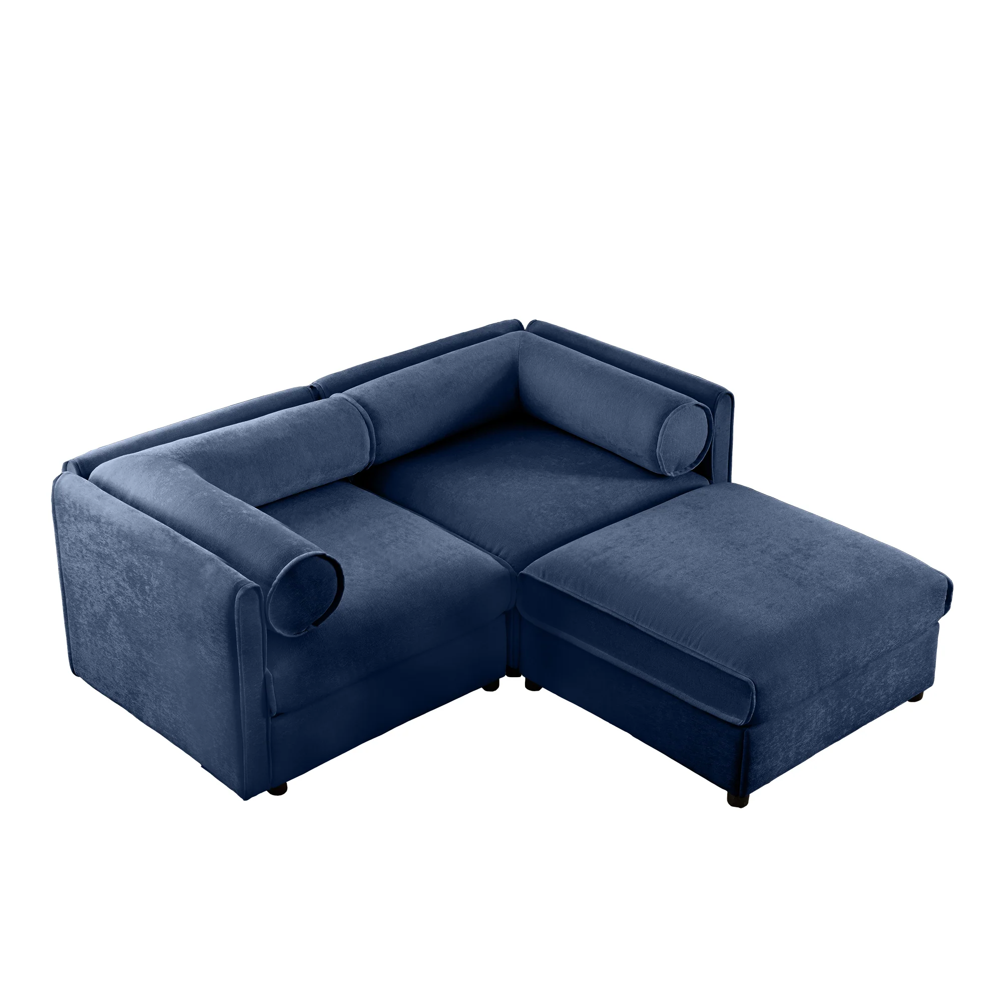 Walker Edison | Stylish Blue Chenille Loveseat Sofa with Ottoman Storage Seat